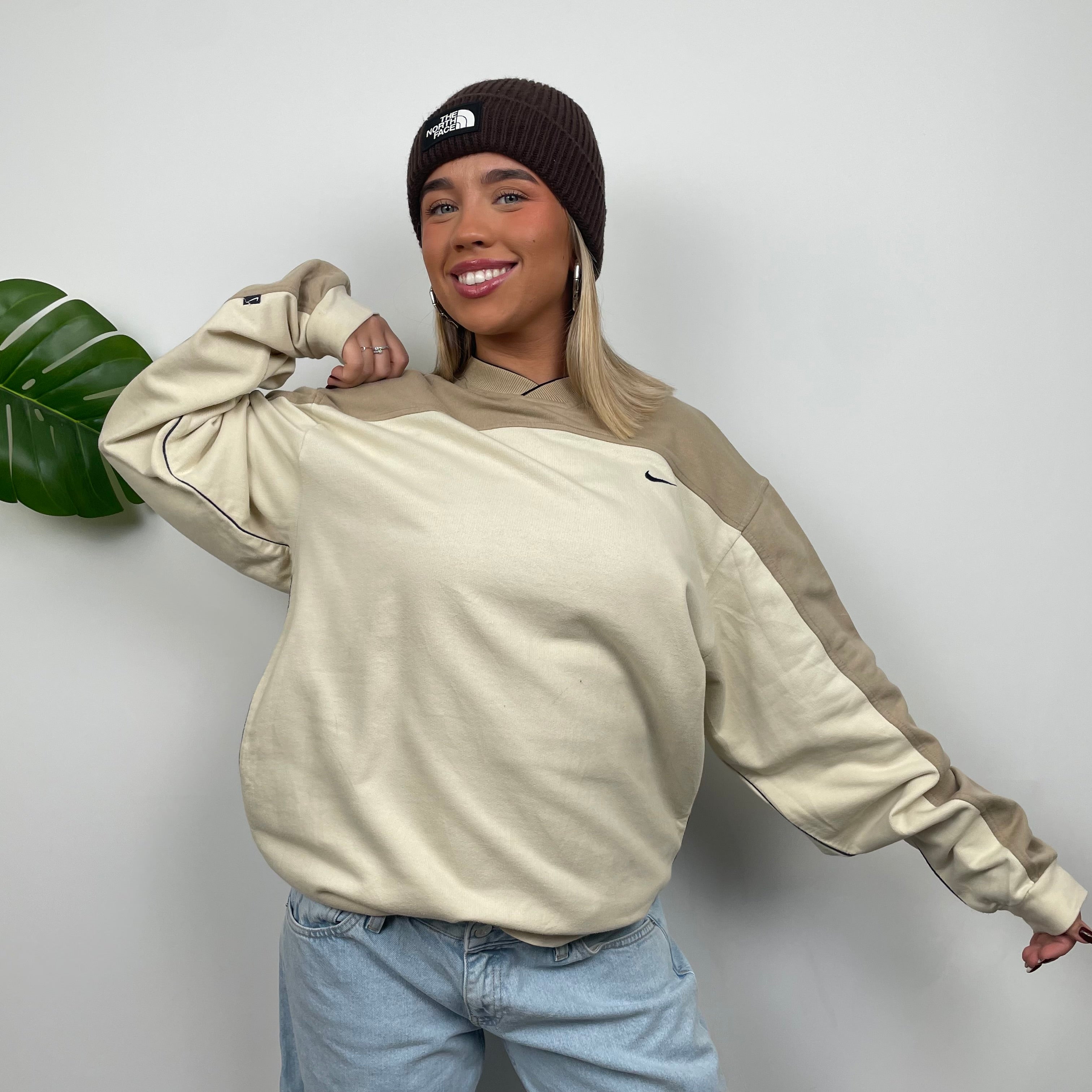 Nike Cream & Coffee Embroidered Swoosh Sweatshirt (L)