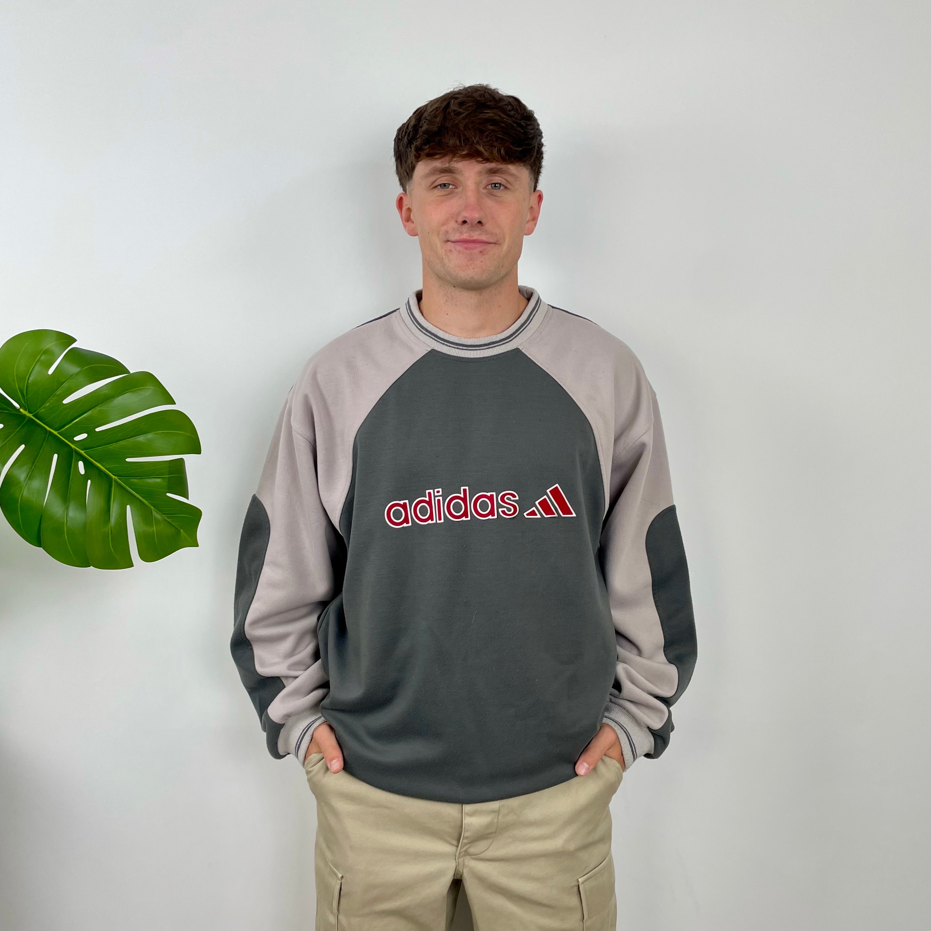 Adidas Grey Embroidered Spell Out Sweatshirt (L)