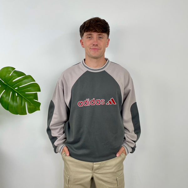 Adidas Grey Embroidered Spell Out Sweatshirt (L)