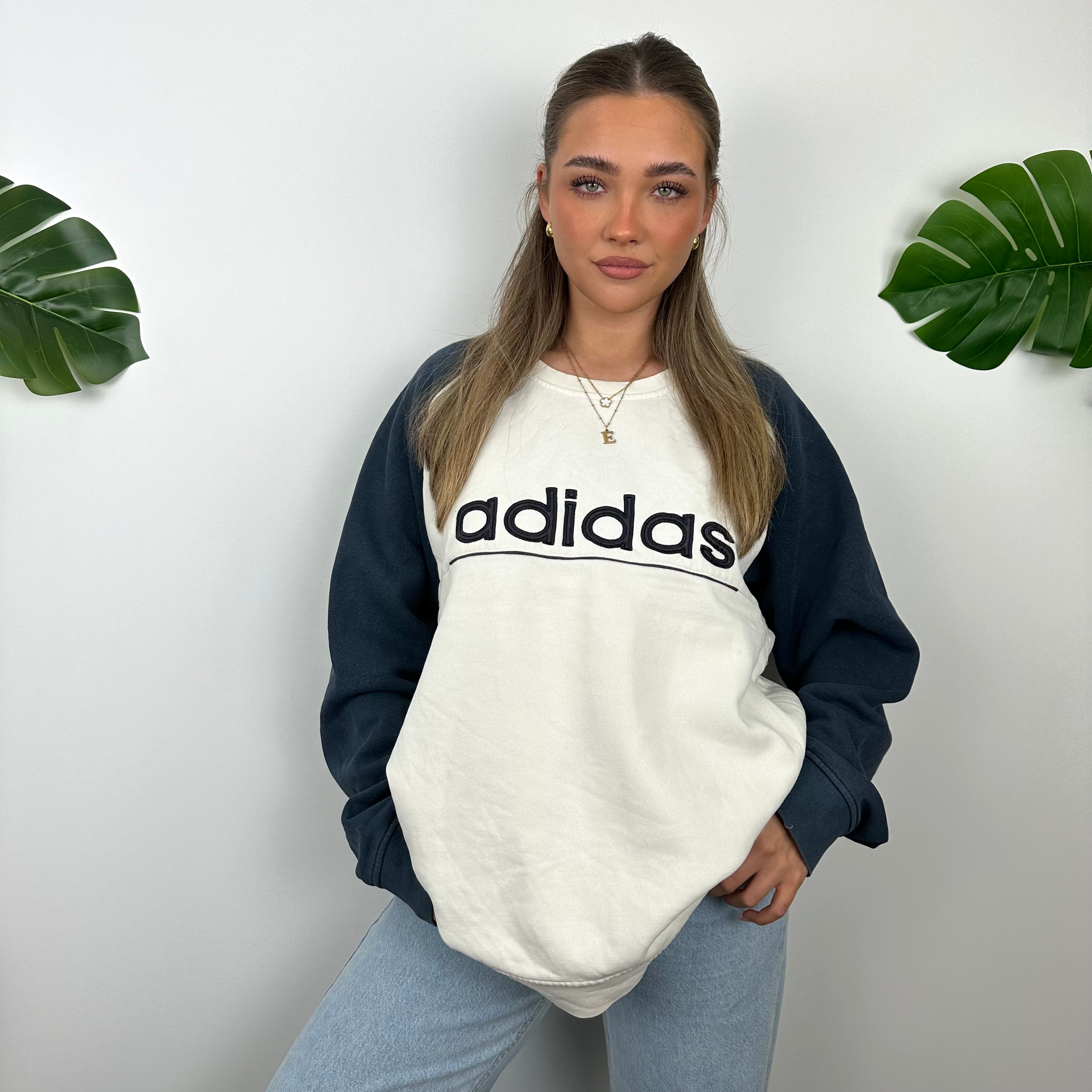 Adidas RARE White Embroidered Spell Out Sweatshirt (XL)