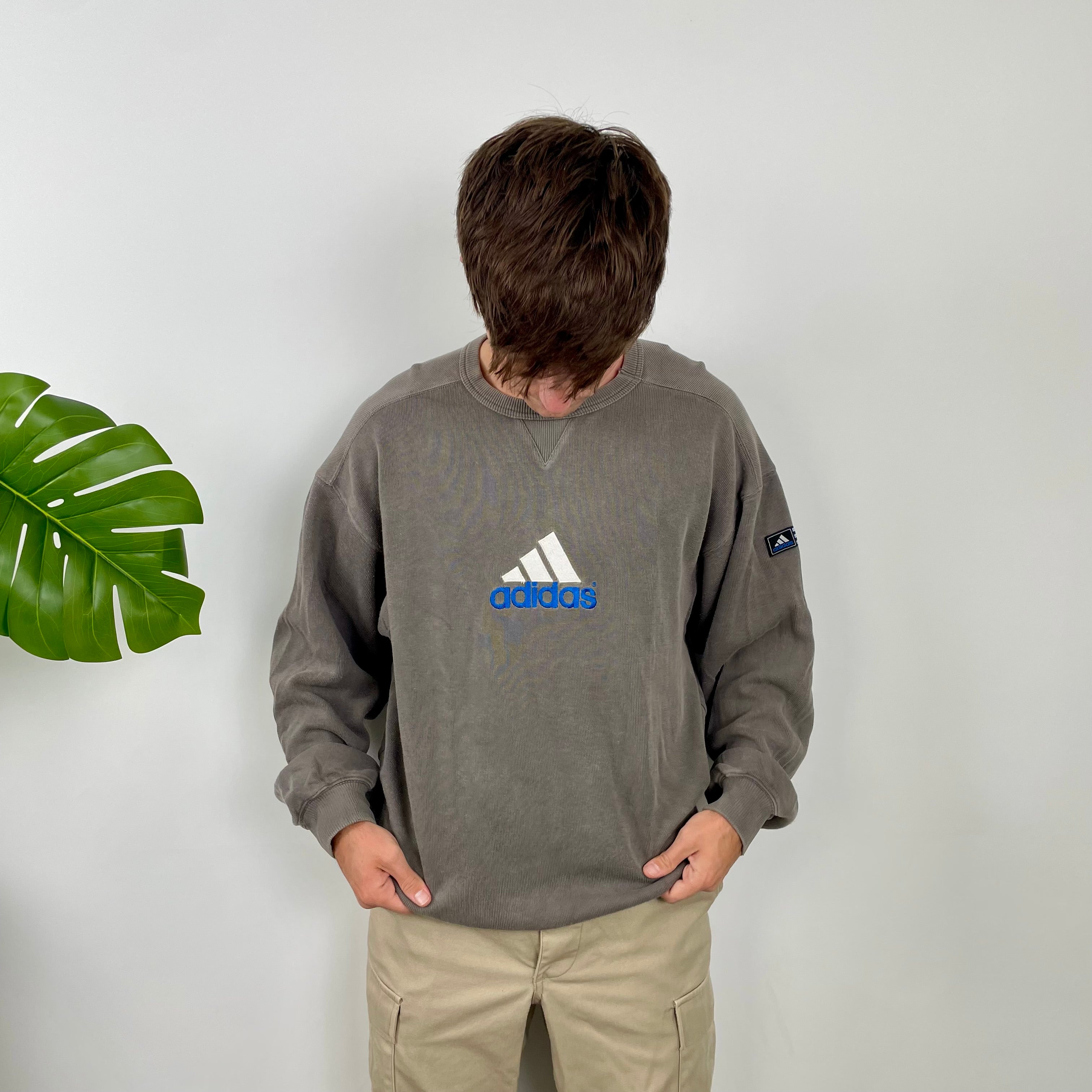 Adidas Grey Embroidered Spell Out Sweatshirt (L)