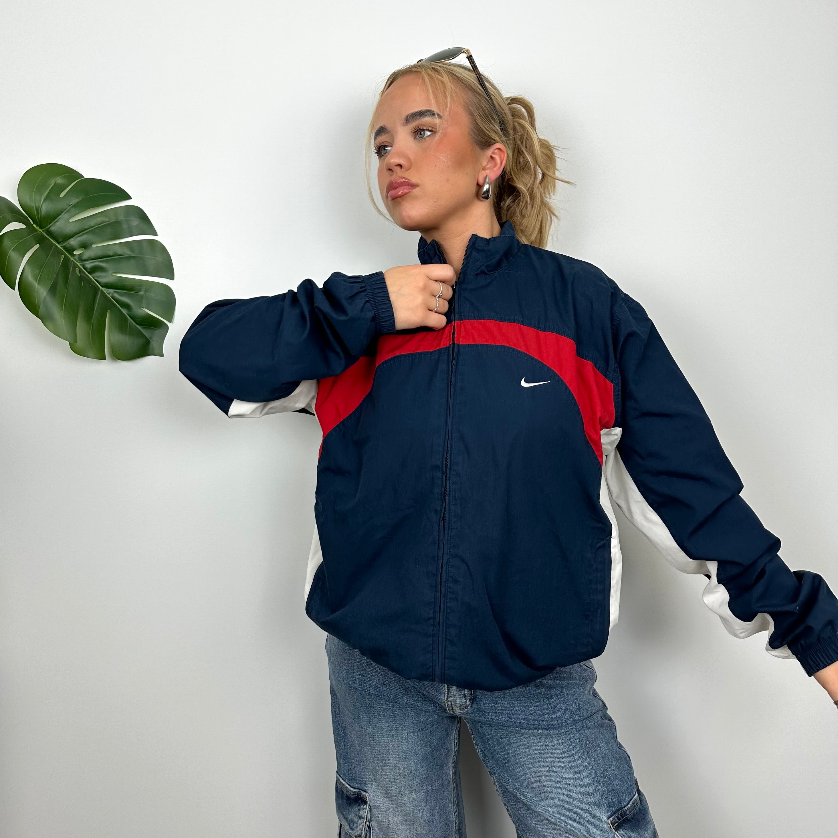 Nike Navy Embroidered Swoosh Windbreaker Jacket (M)