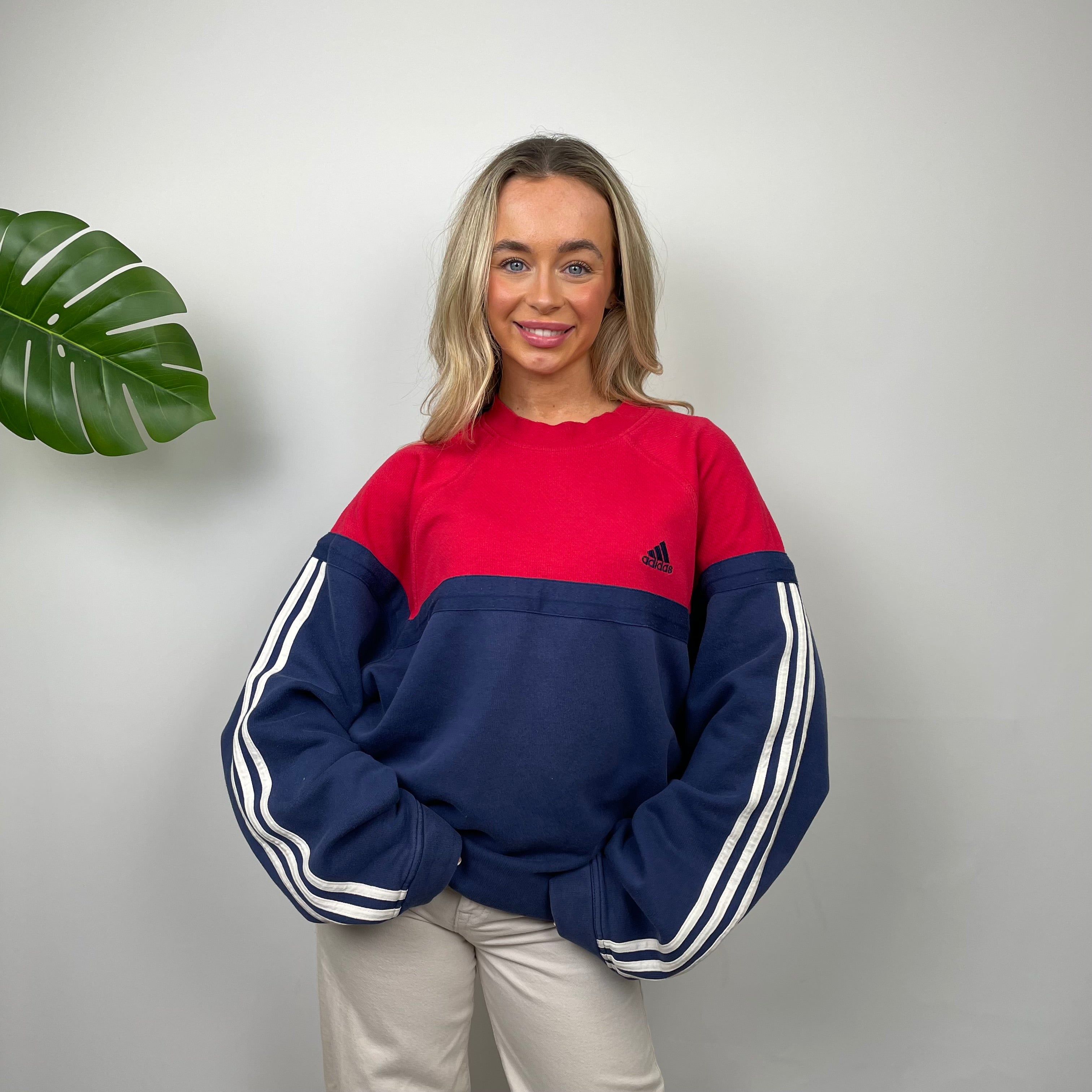 Adidas Red & Navy Embroidered Spell Out Sweatshirt (L)