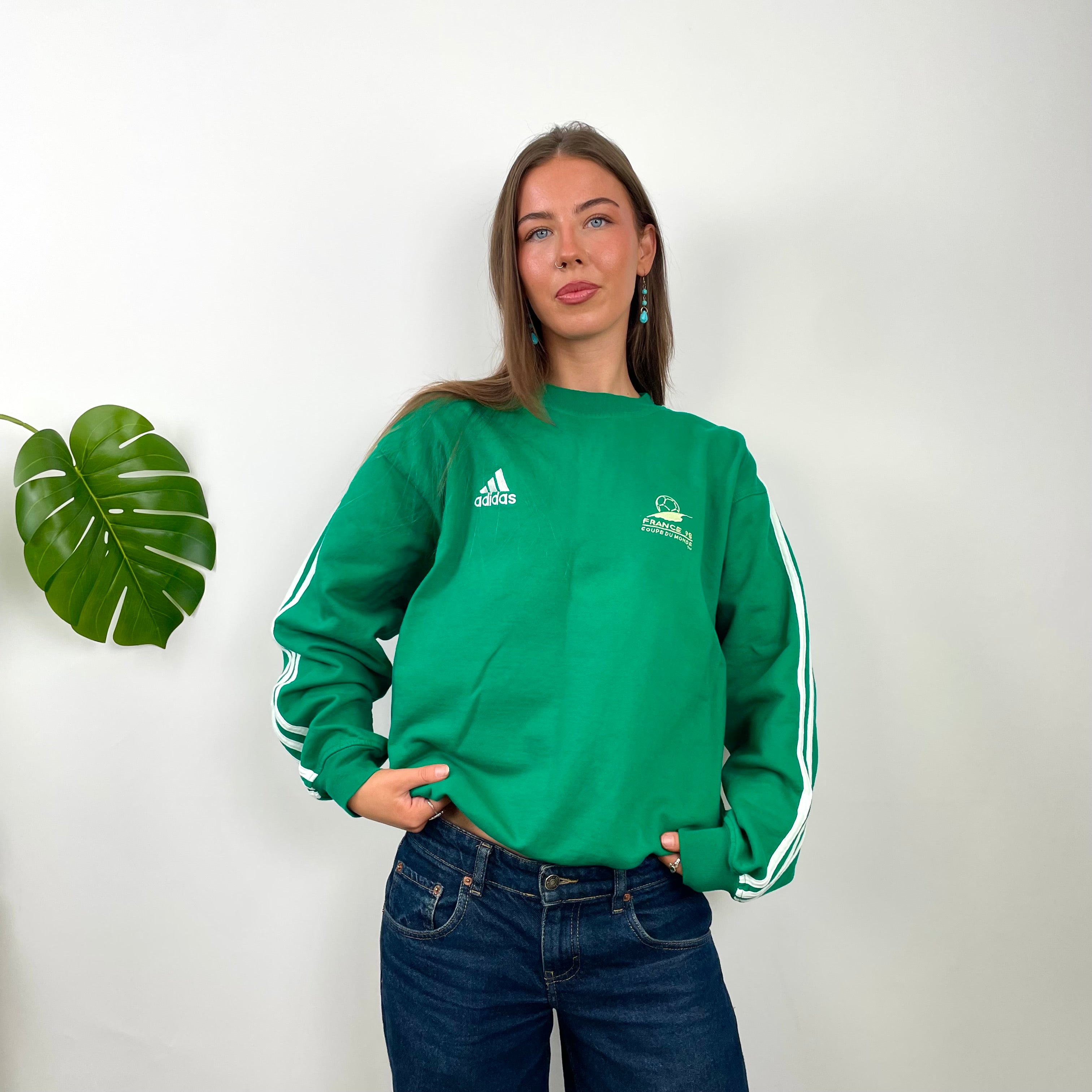 Adidas Green Embroidered Spell Out Sweatshirt (M)
