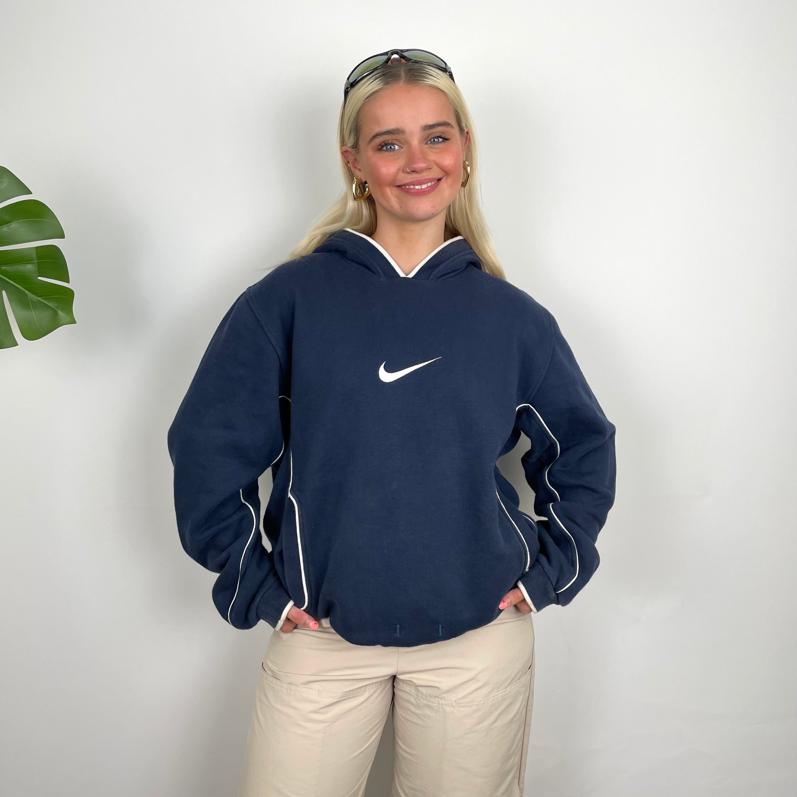 Nike Navy Embroidered Swoosh Hoodie (M)