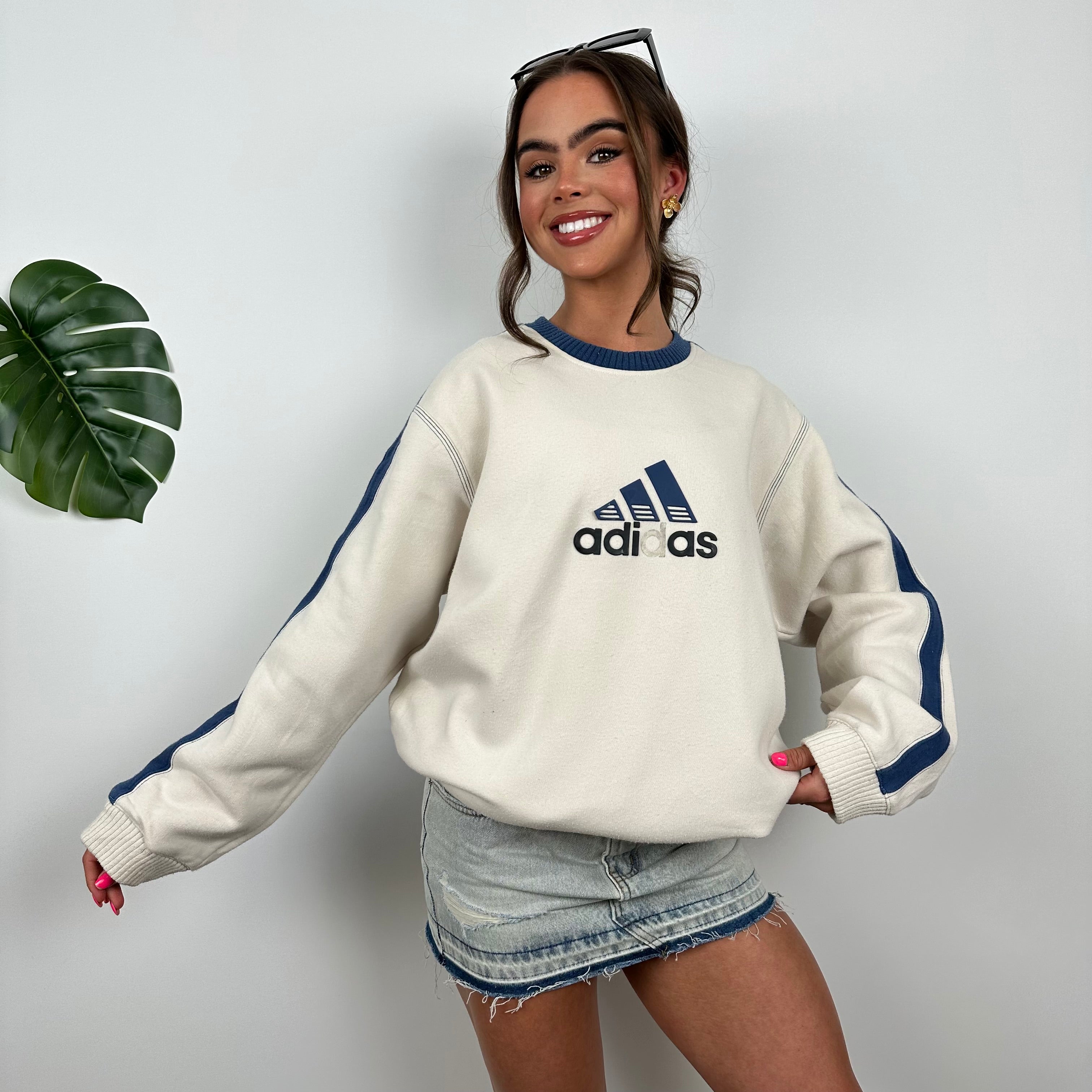 Adidas Cream Embroidered Spell Out Sweatshirt (M)