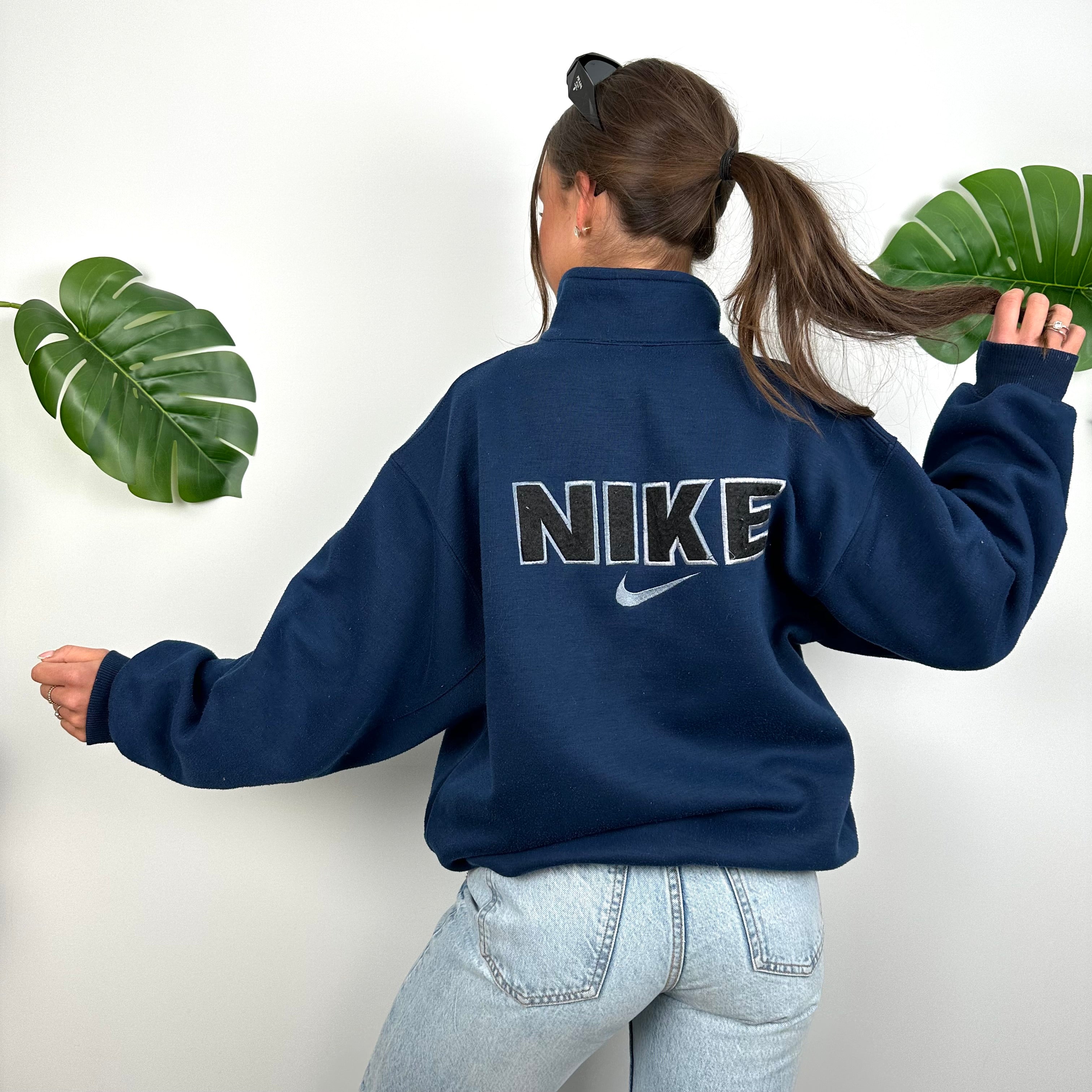 Nike Navy Embroidered Spell Out Quarter Zip Sweatshirt (L)