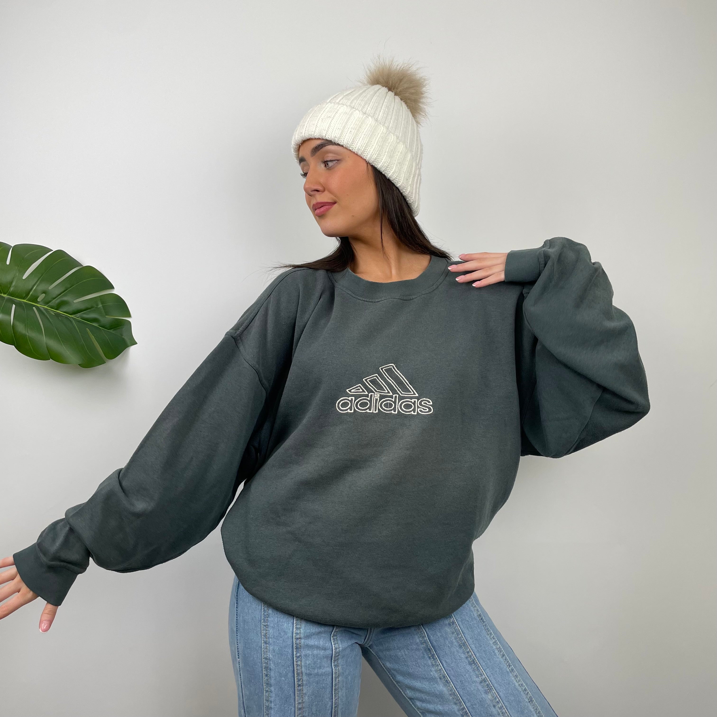 Adidas RARE Moss Green Embroidered Spell Out Sweatshirt (L)