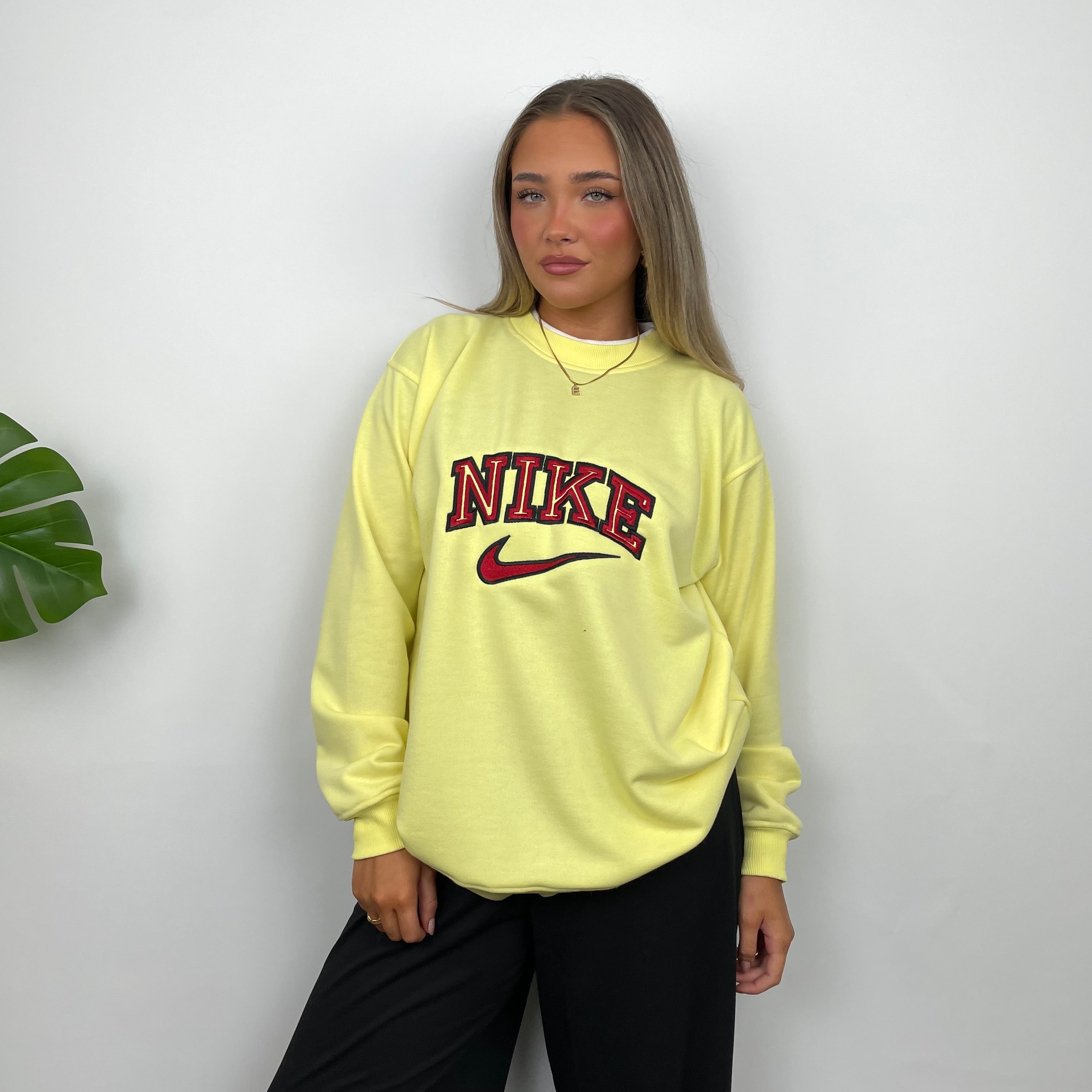 Nike Pastel Yellow Embroidered Spell Out Sweatshirt (L)