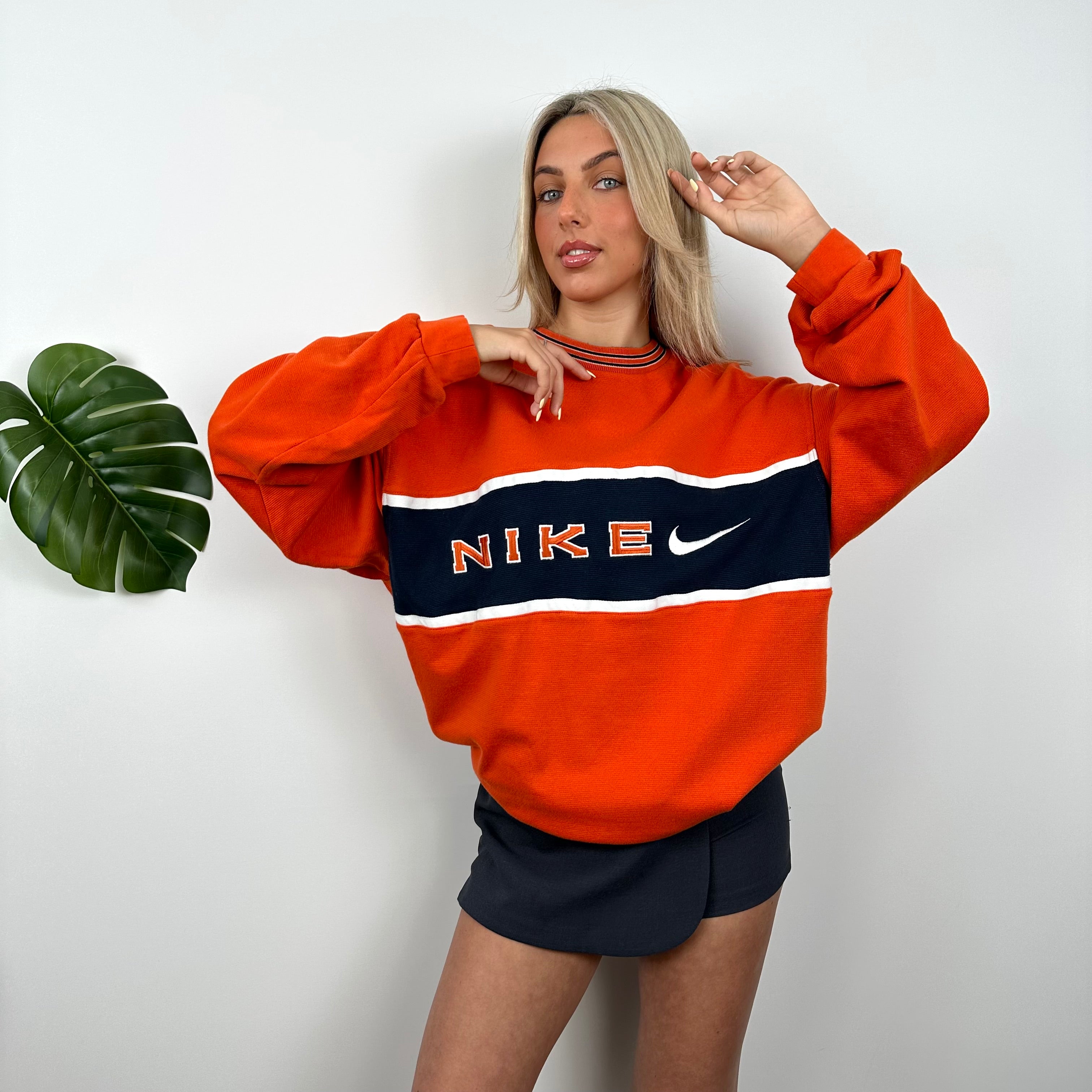 Nike Orange Embroidered Spell out Sweatshirt (XL)