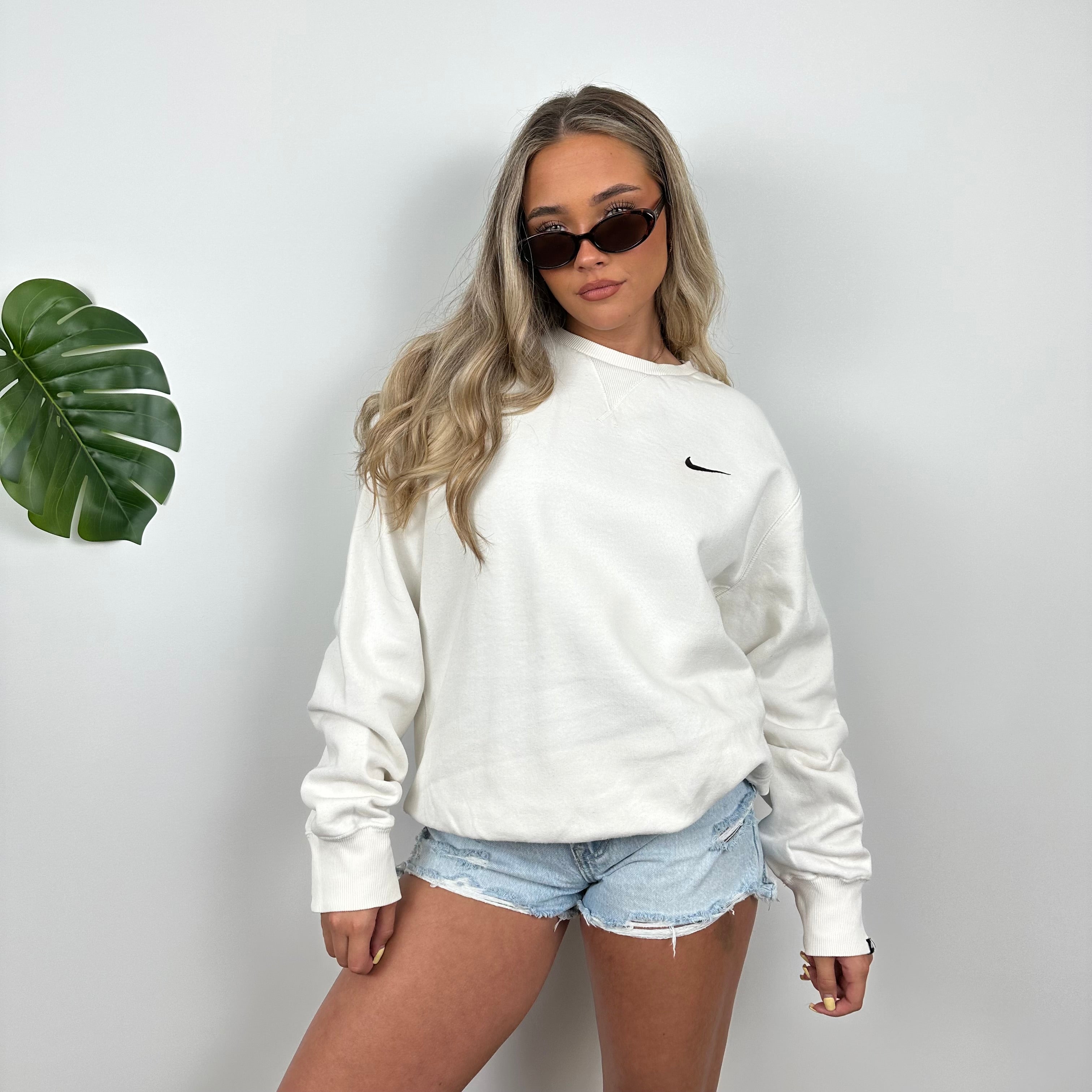 Nike White Embroidered Swoosh Sweatshirt (L)