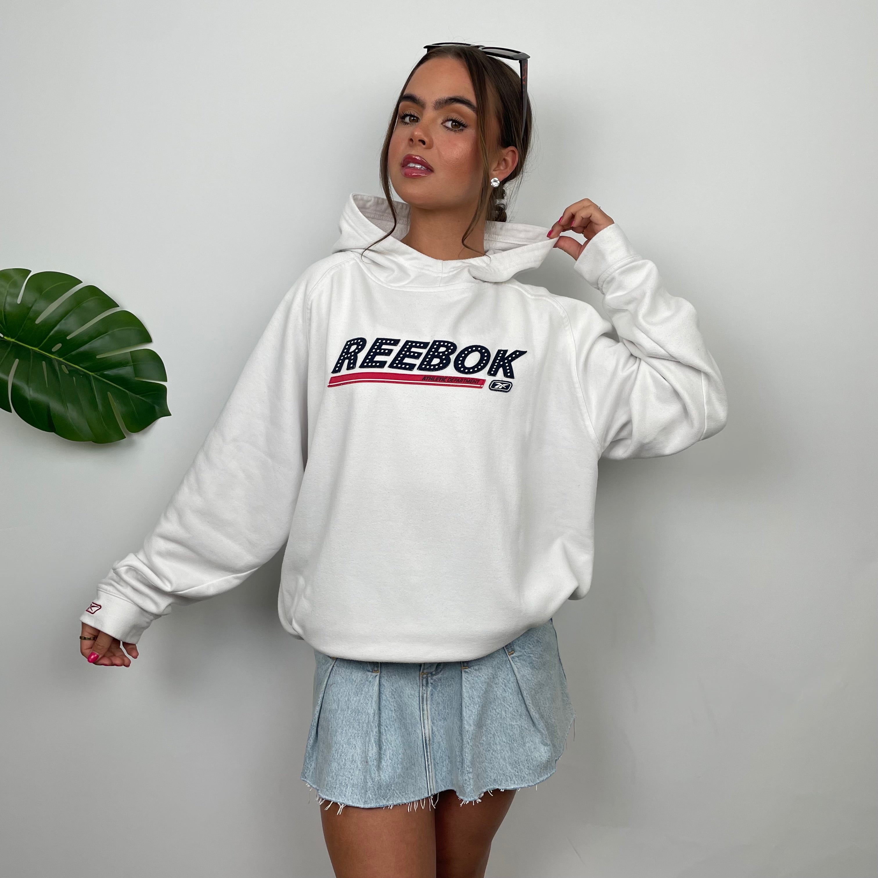 Reebok White Embroidered Spell Out Hoodie (M)