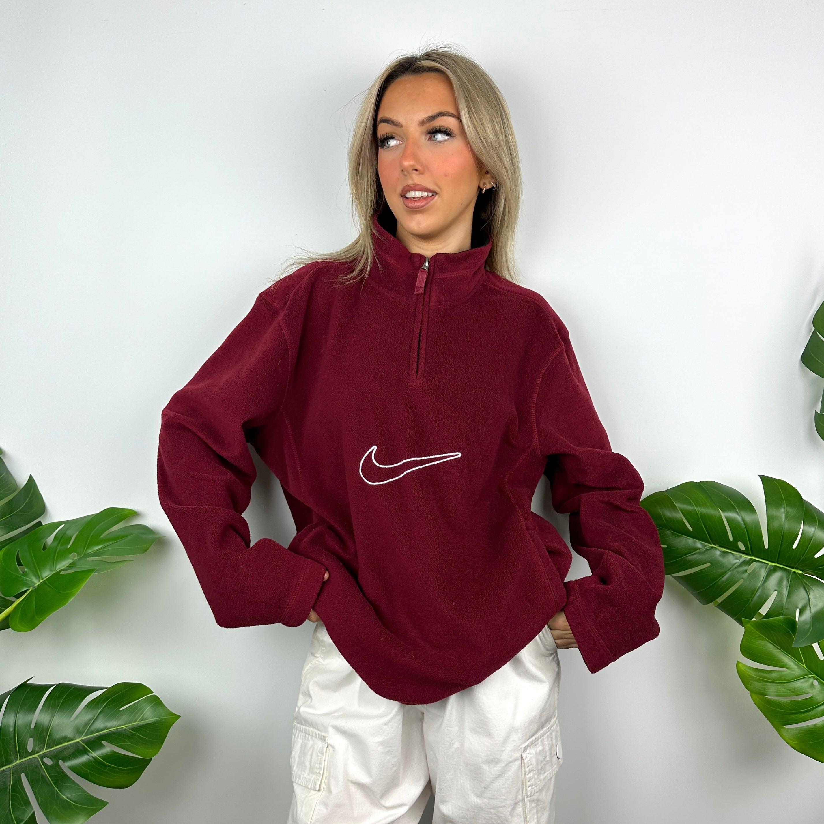 Nike Red Embroidered Swoosh Quarter Zip Sweatshirt (M)