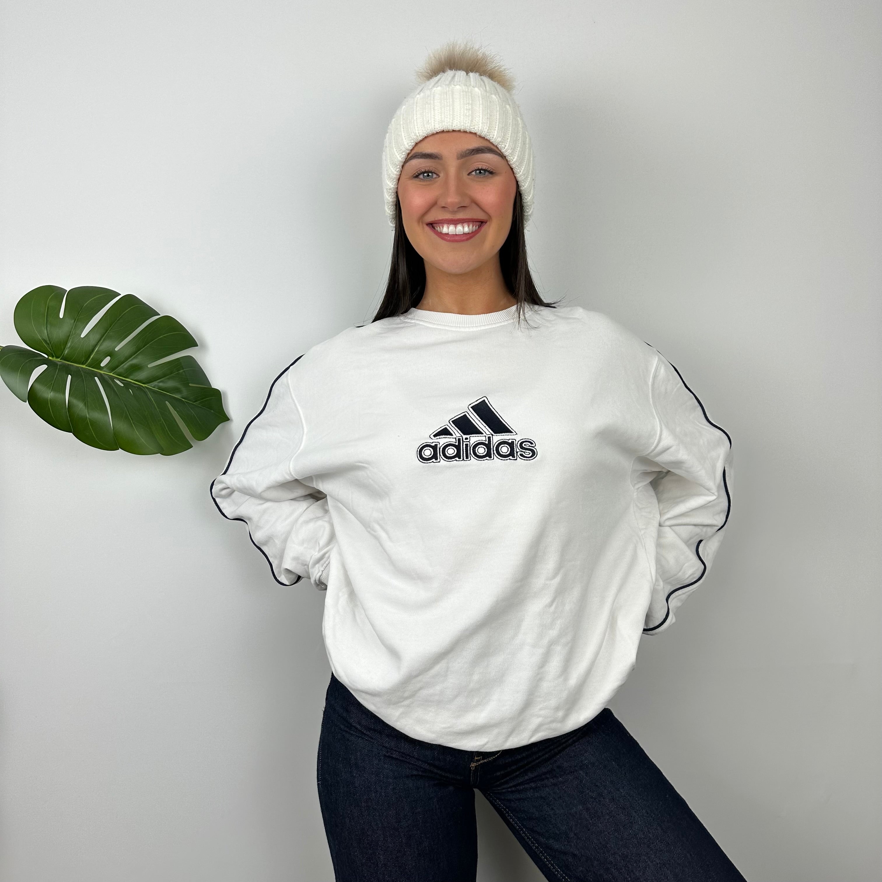 Adidas White Embroidered Spell Out Sweatshirt (L)