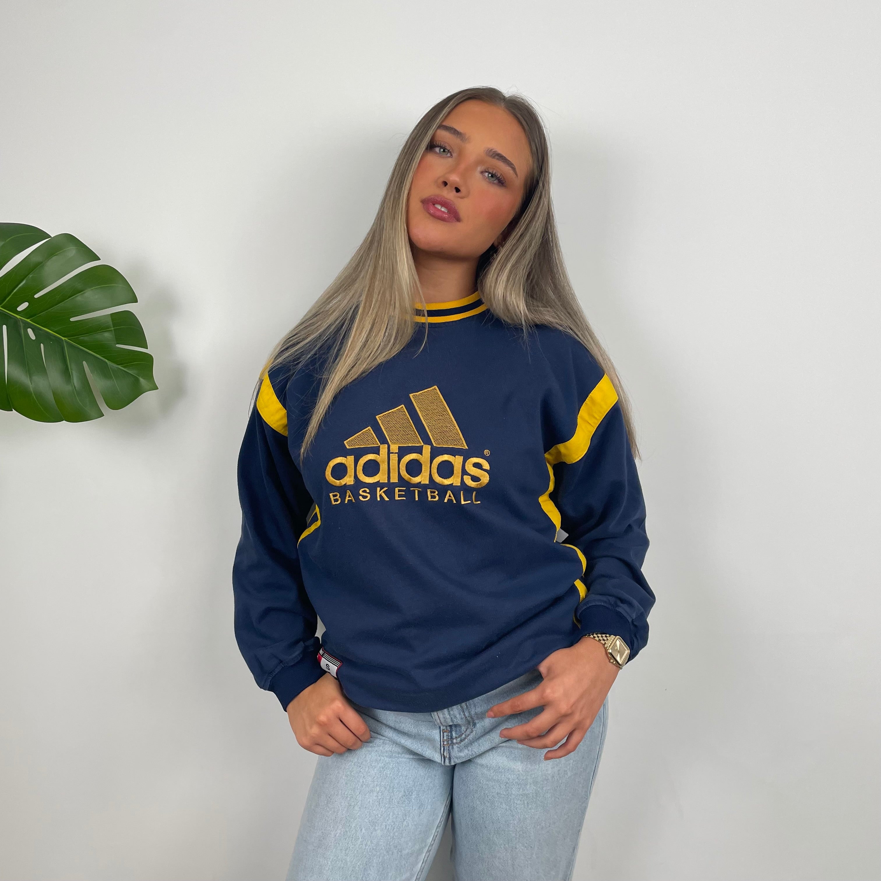 Adidas Basketball Navy Embroidered Spell Out Sweatshirt (S)