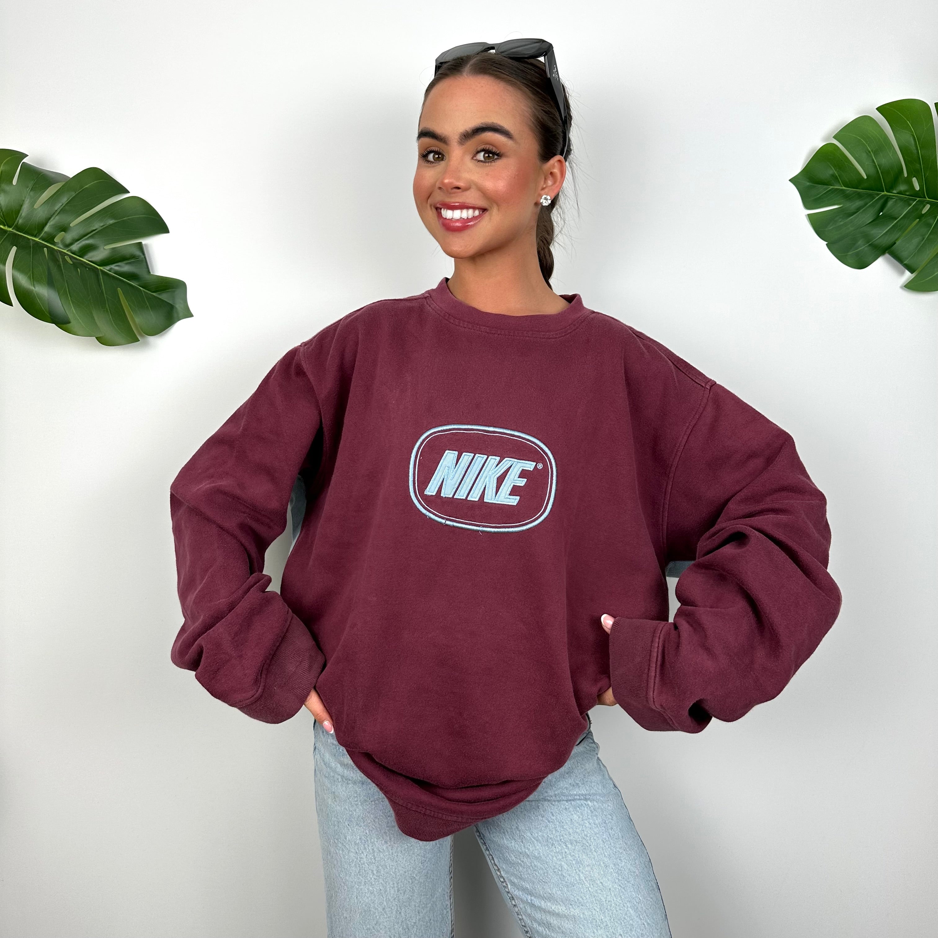 Nike Maroon Embroidered Spell Out Sweatshirt (XL)
