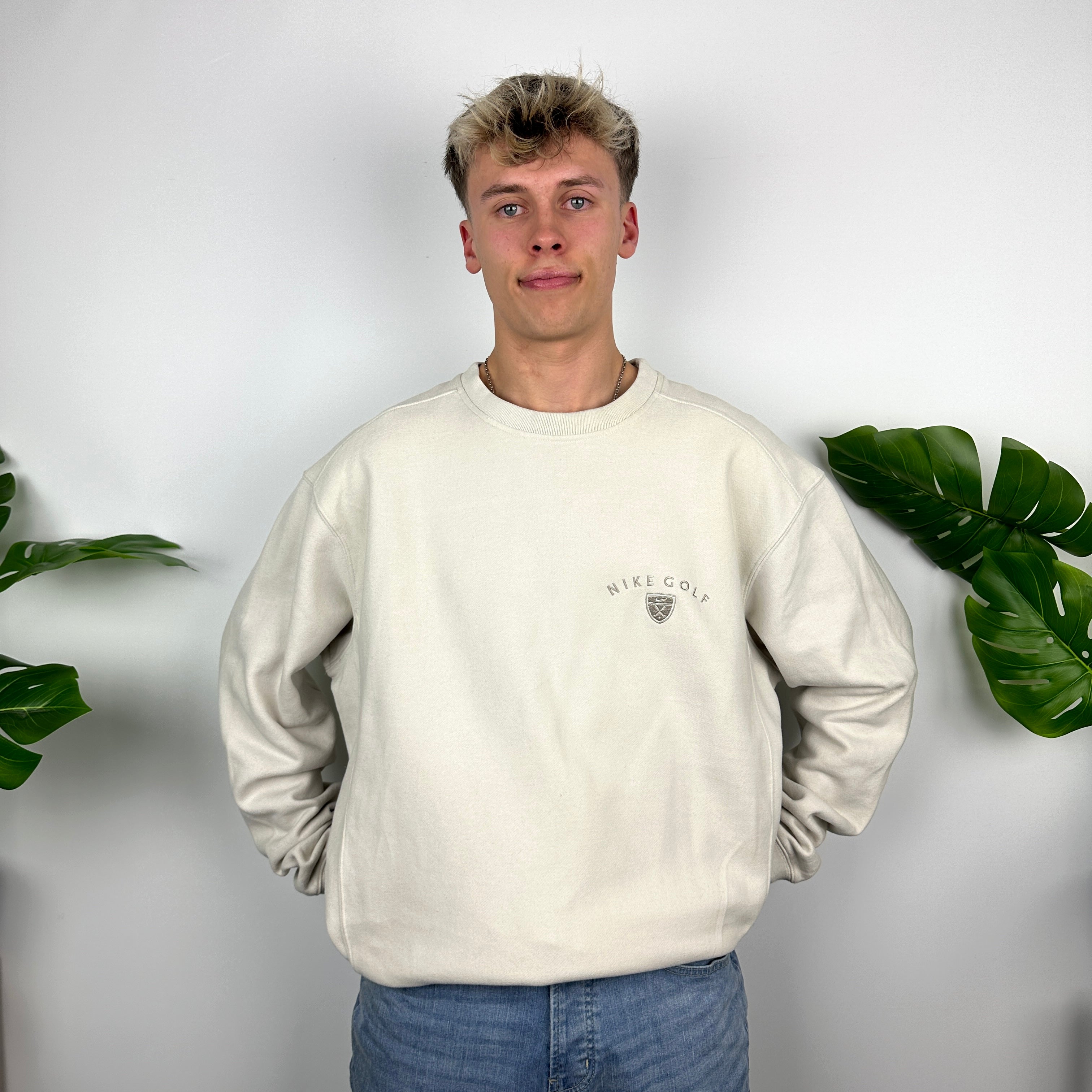 Nike Golf RARE Cream Embroidered Spell Out Sweatshirt (XXL)