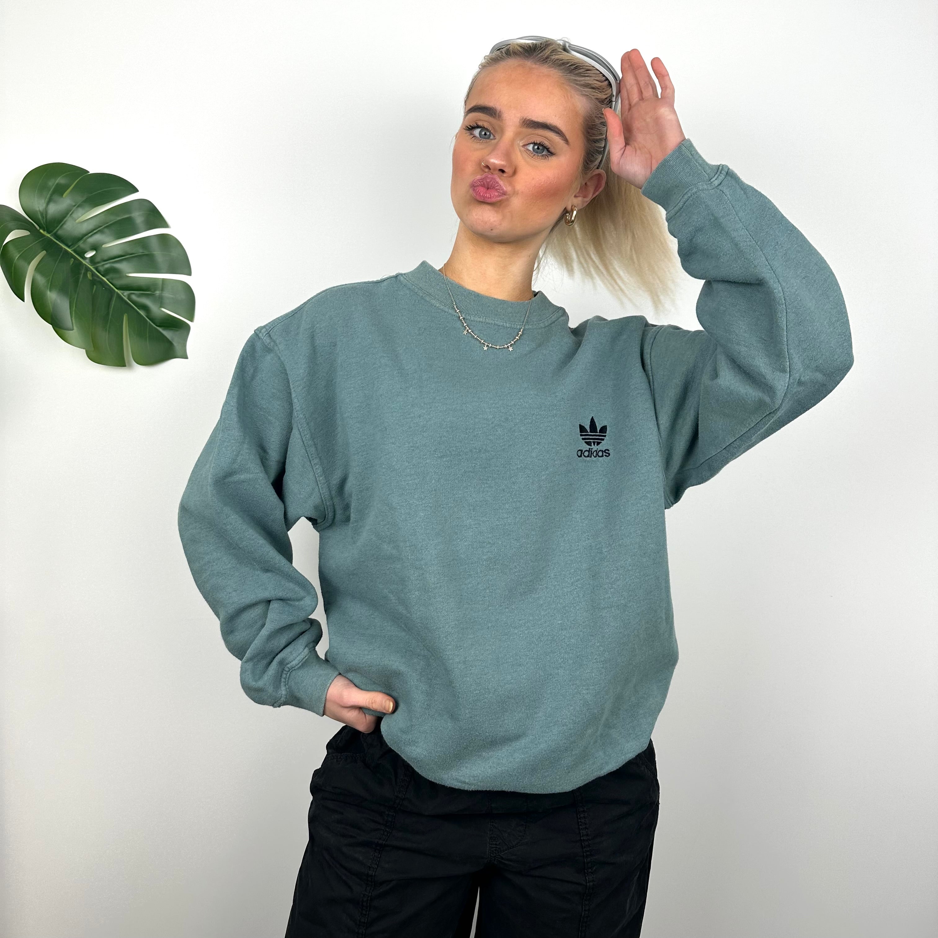 Adidas Teal Green Embroidered Spell Out Sweatshirt (M)