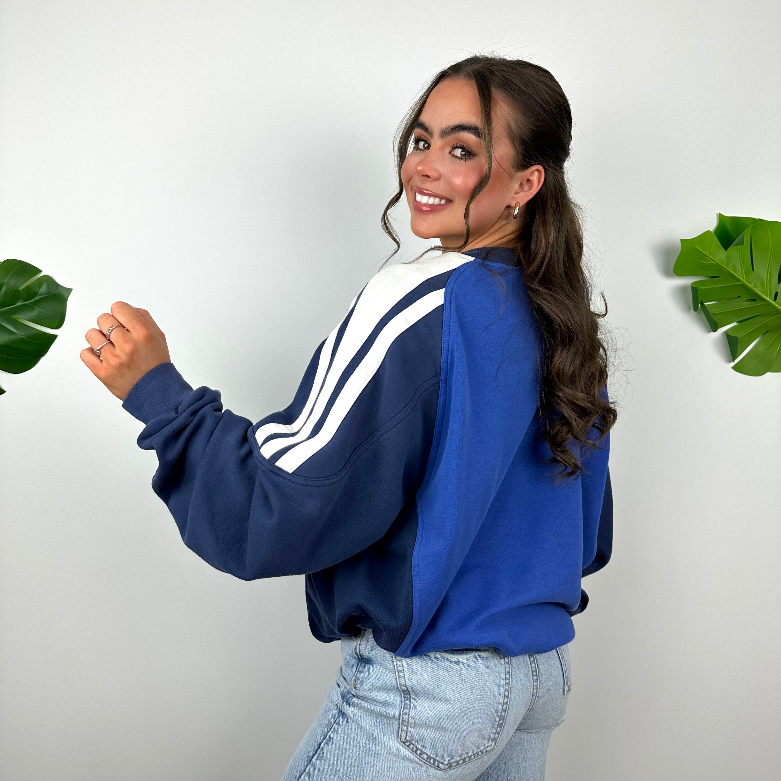 Adidas Blue Embroidered Spell Out Sweatshirt (XL)