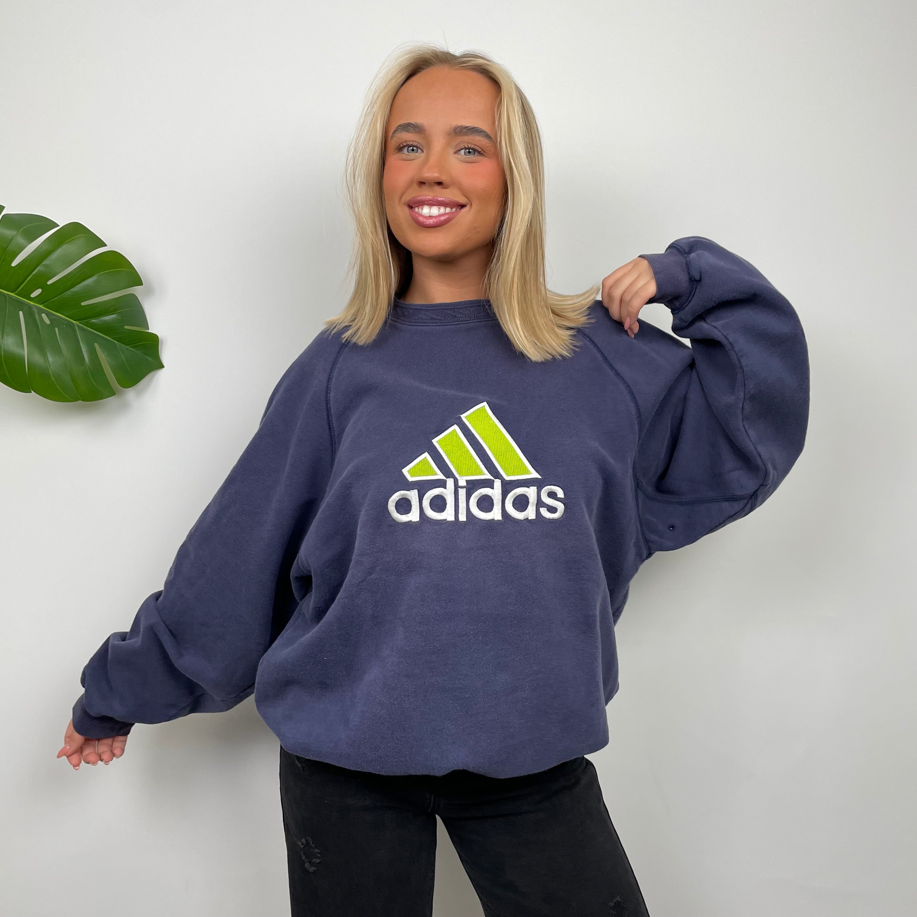 Adidas Navy Embroidered Spell Out Sweatshirt (L)