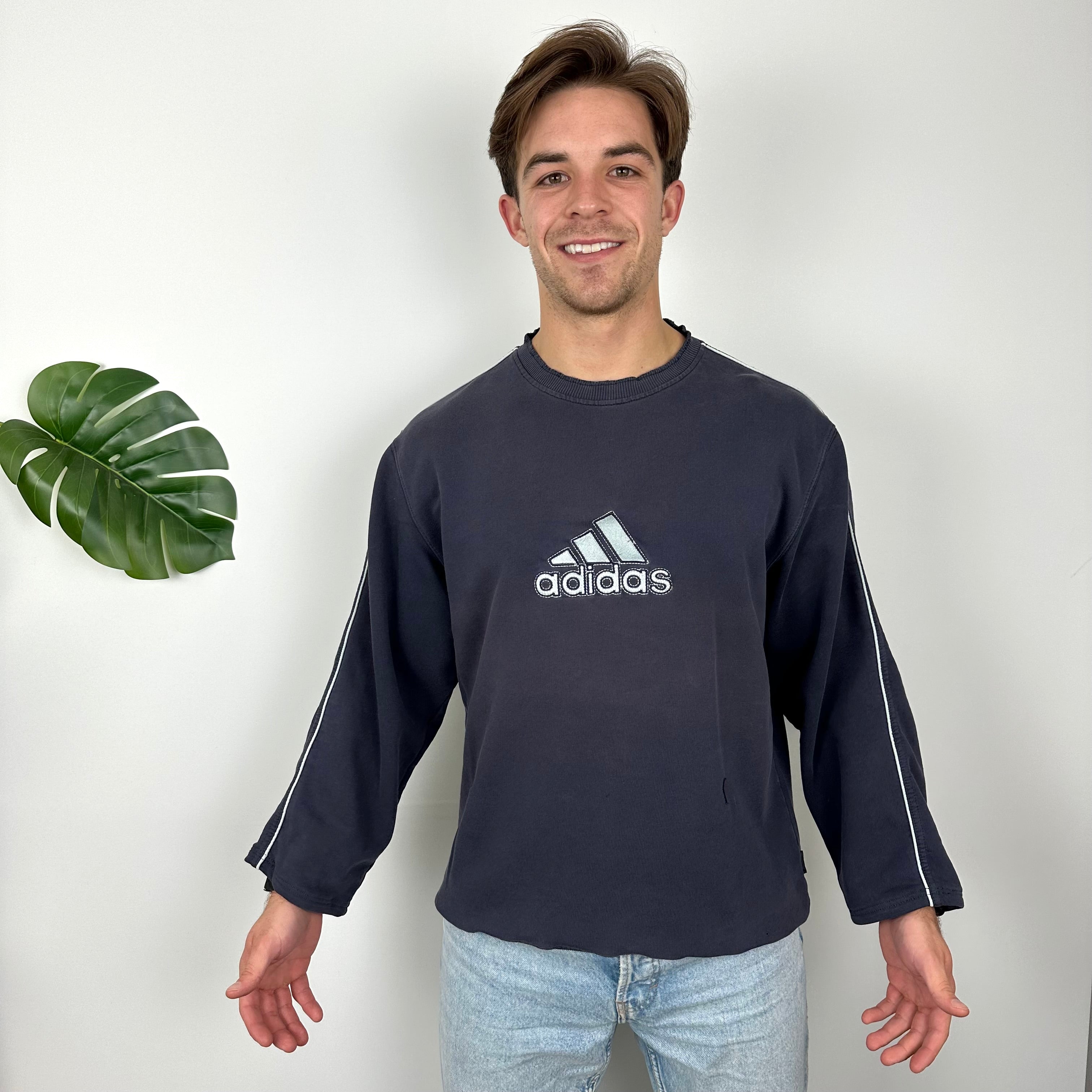 Adidas Navy Embroidered Spell Out Sweatshirt (L)