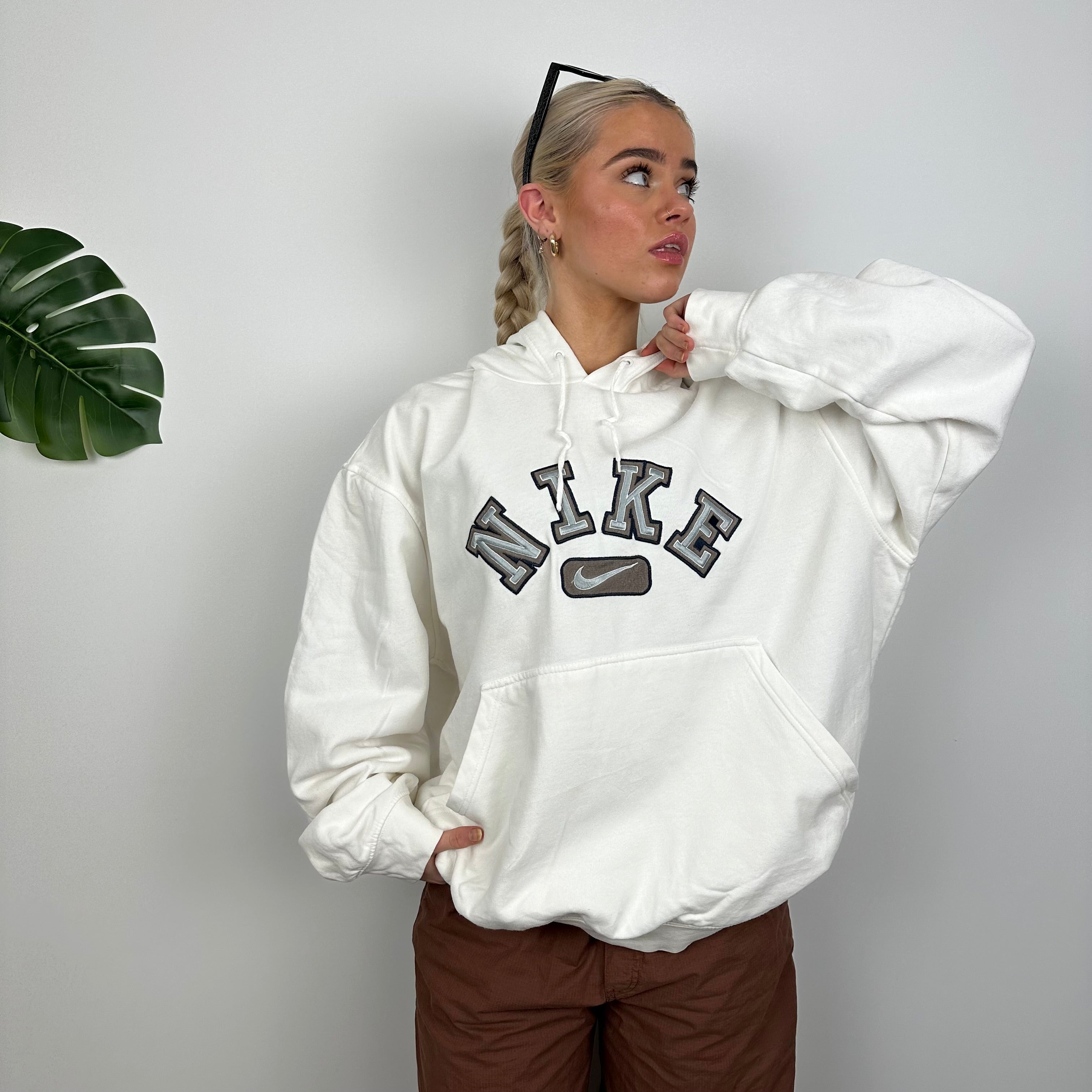 Nike White Embroidered Spell Out Hoodie (L)