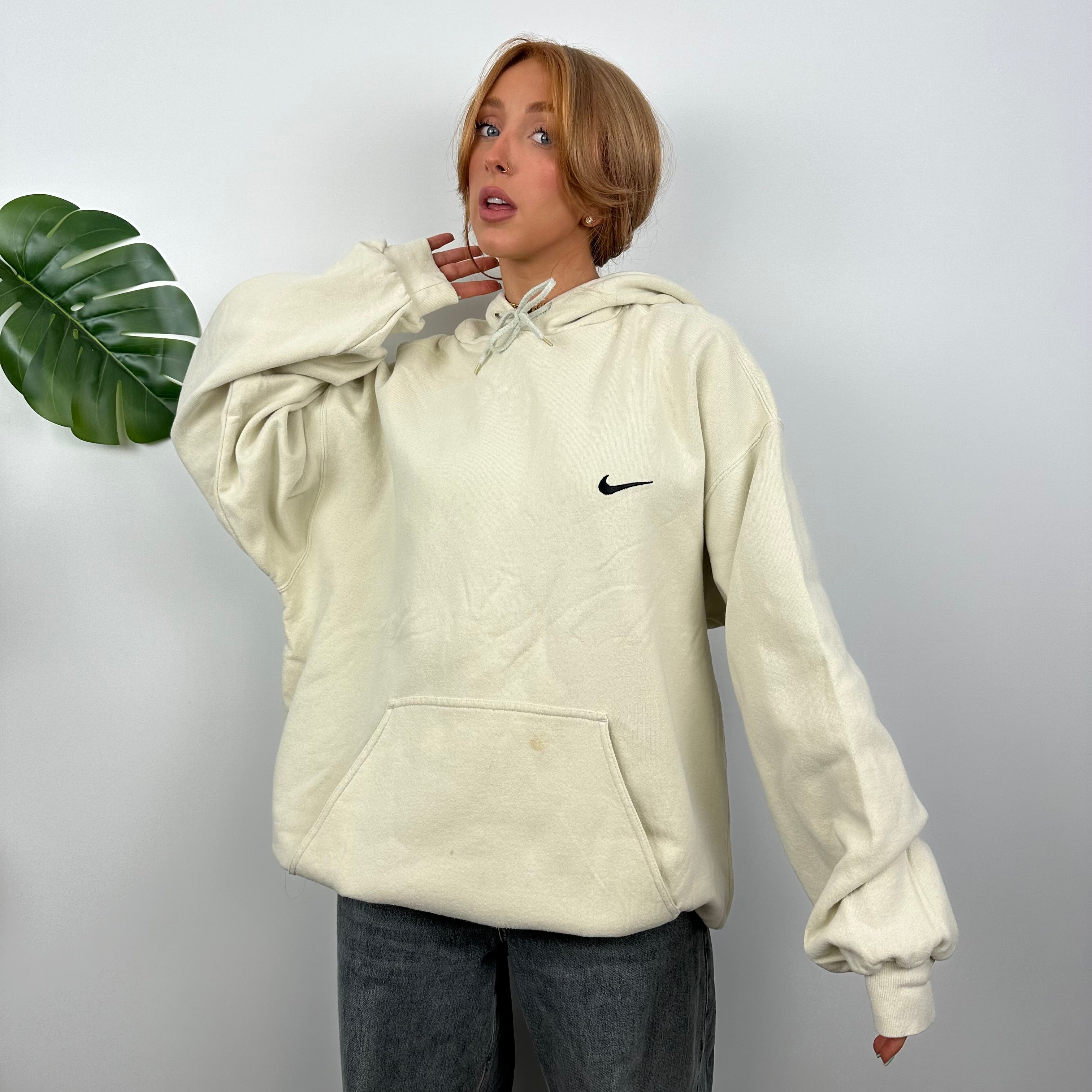 Nike RARE Cream Embroidered Swoosh Hoodie (XL)