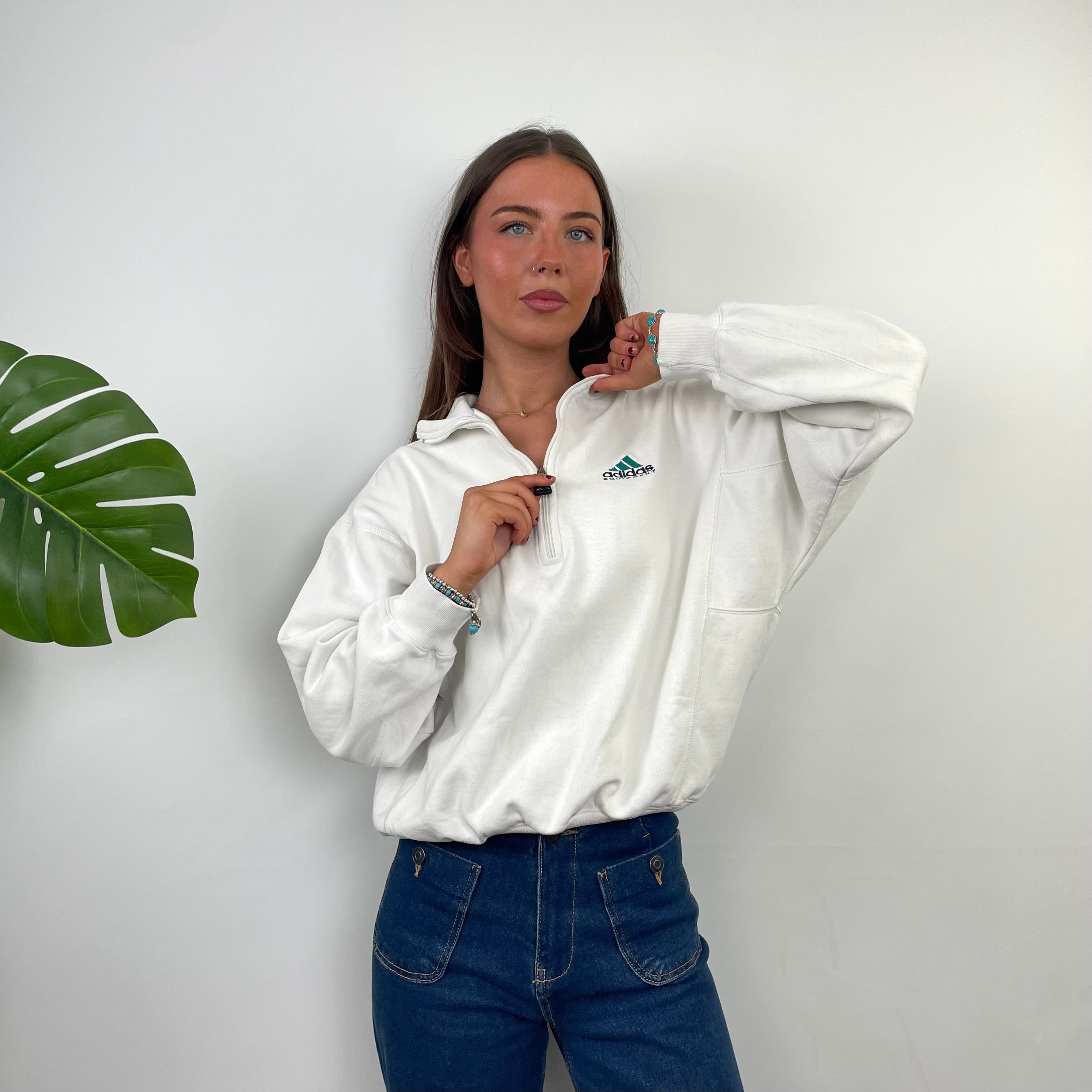 Adidas Equipment RARE White Embroidered Spell Out Quarter Zip Up (S)
