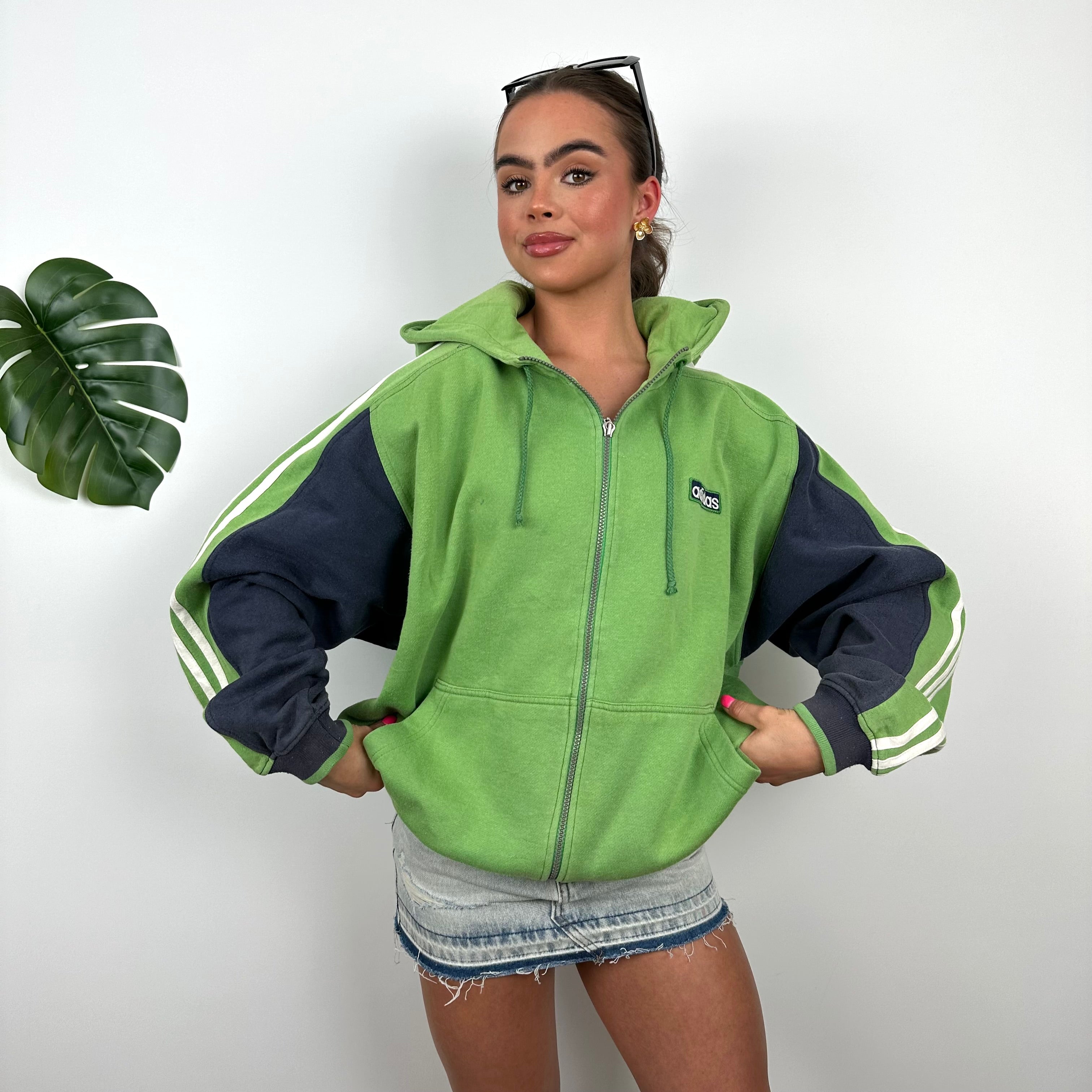 Adidas Green Embroidered Spell Out Zip Up Hoodie Jacket (L)