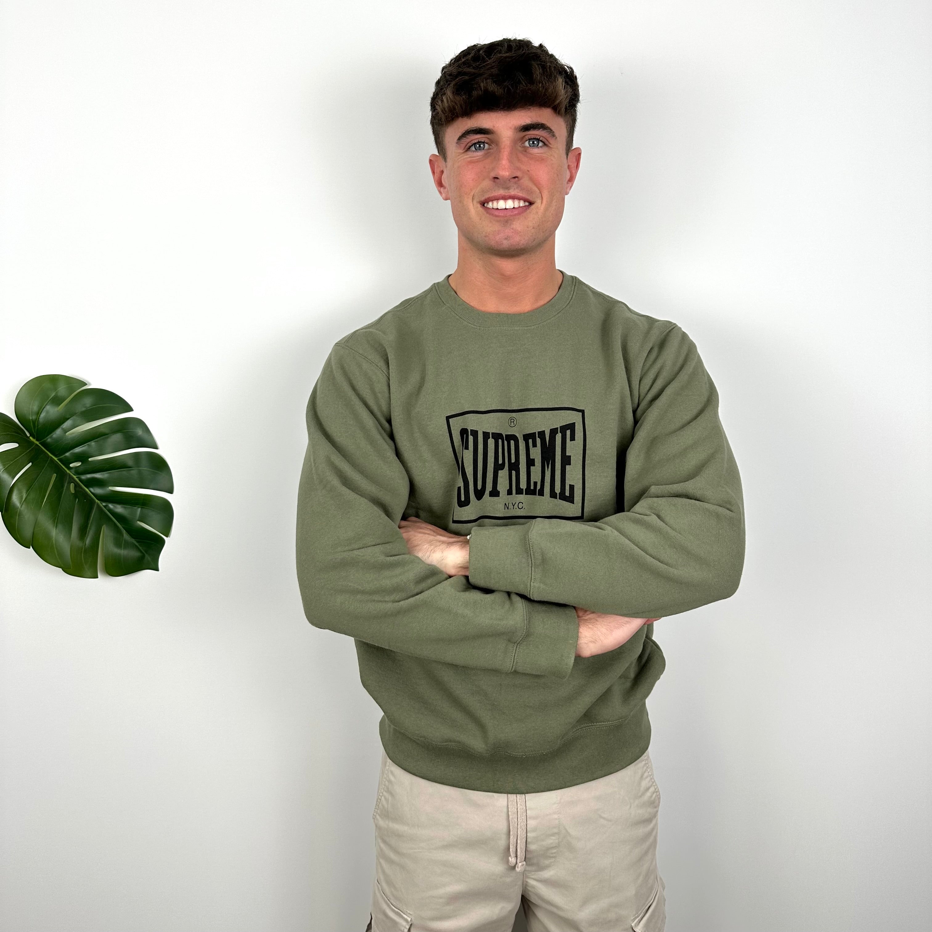 Supreme Black Spell Out Khaki Sweatshirt (M)