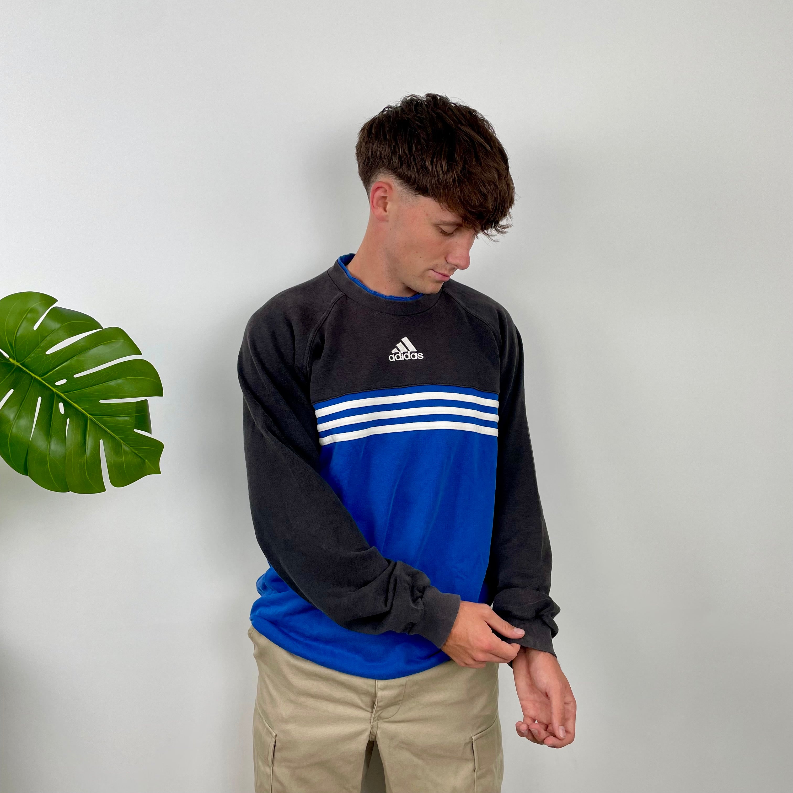 Adidas Black Embroidered Spell Out Colour Block Sweatshirt (L)