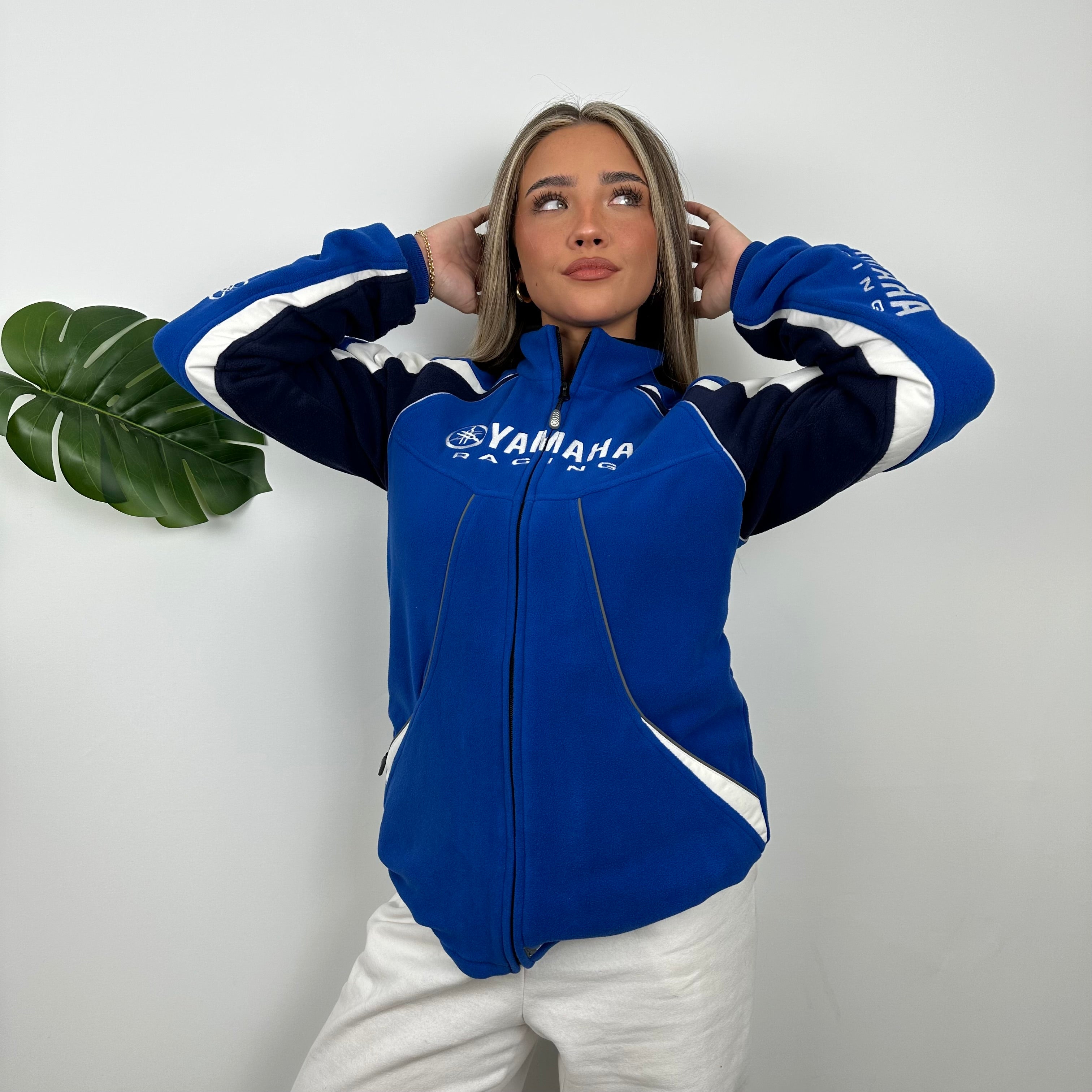 Yamaha Racing Team Blue Embroidered Spell Out Zip Up Hoodie Jacket (M)
