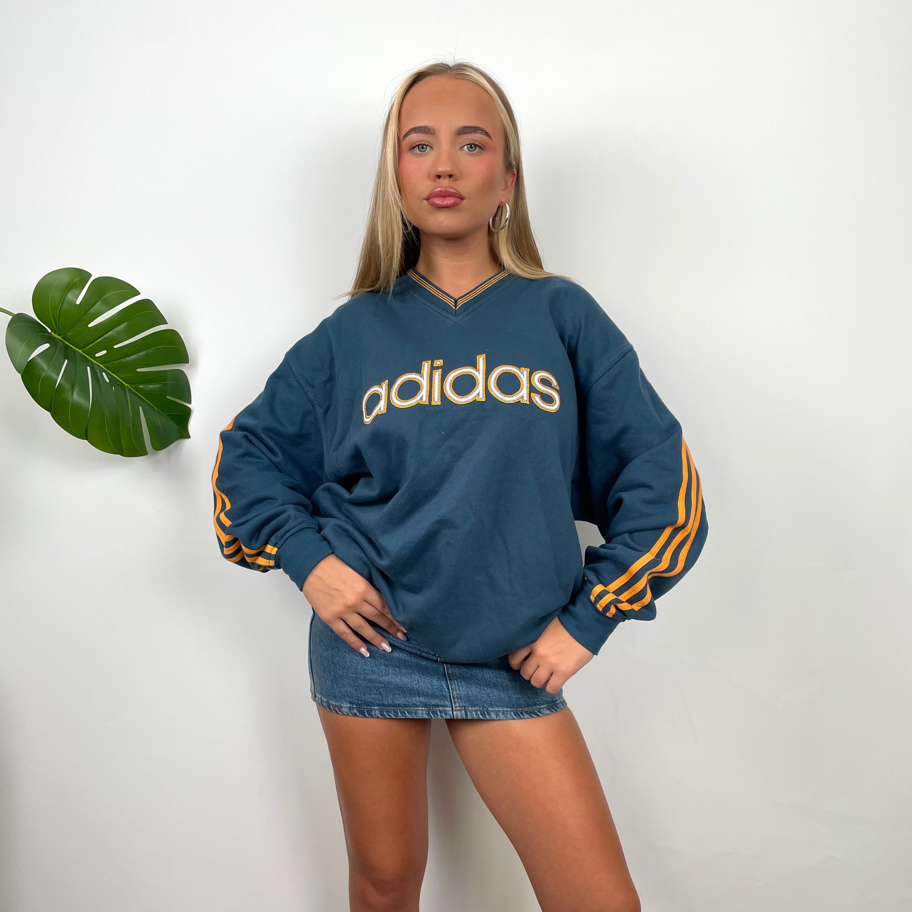 Adidas Navy Embroidered Spell Out Sweatshirt (L)