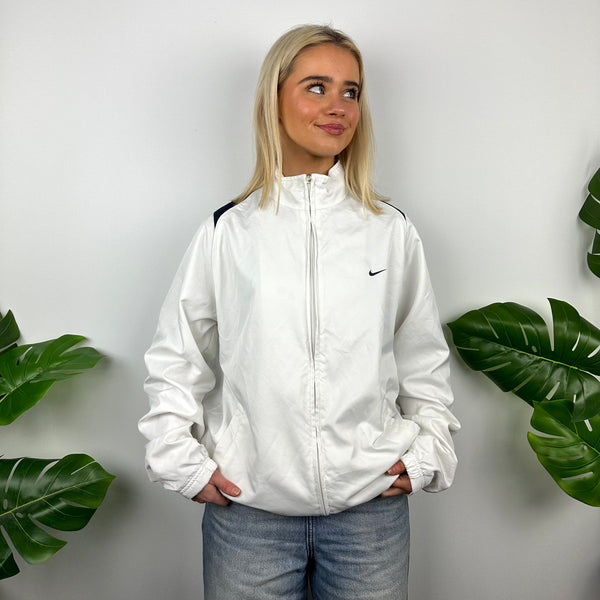 Nike White Embroidered Swoosh Windbreaker Jacket (M)