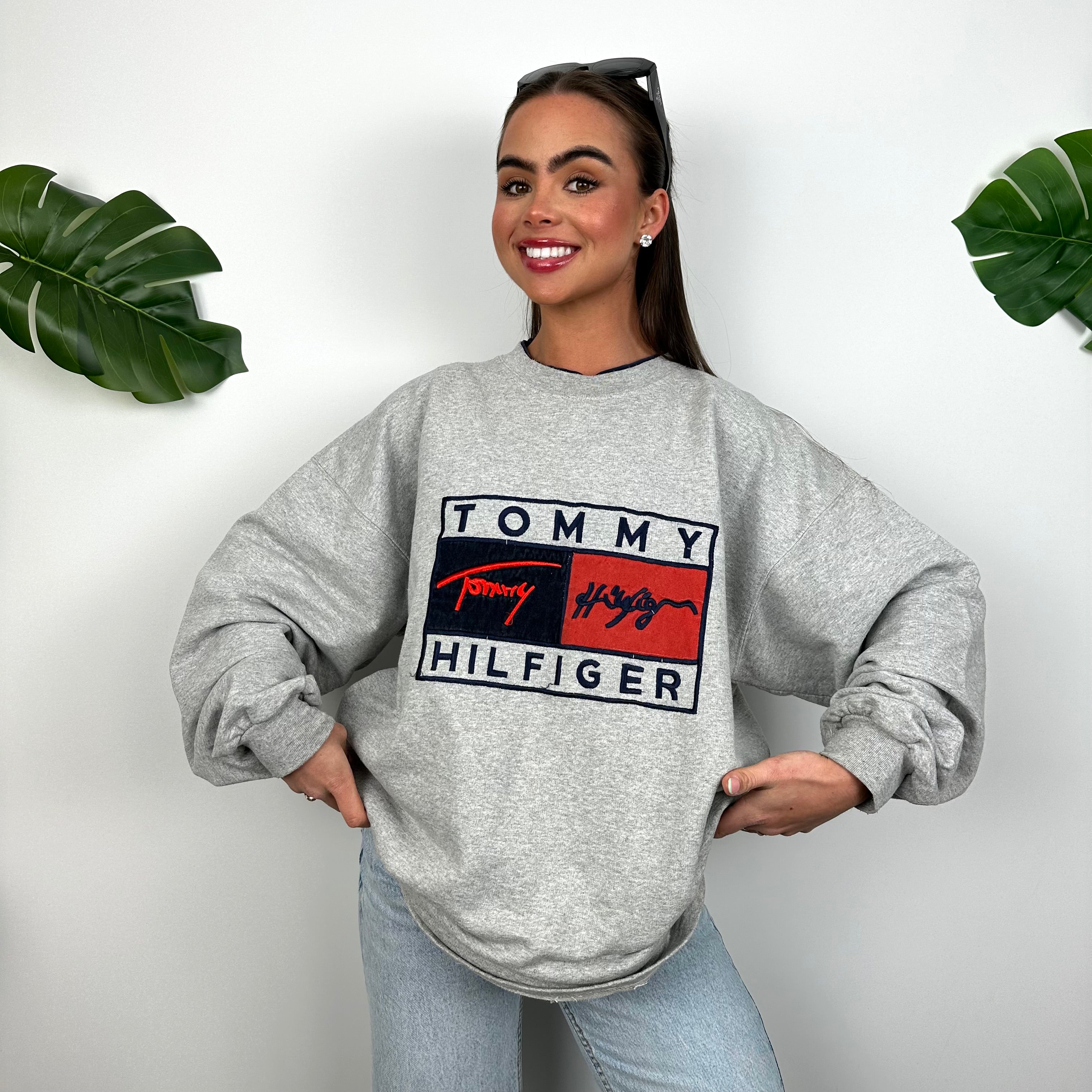 Tommy Hilfiger Grey Embroidered Spell Out Sweatshirt (L)