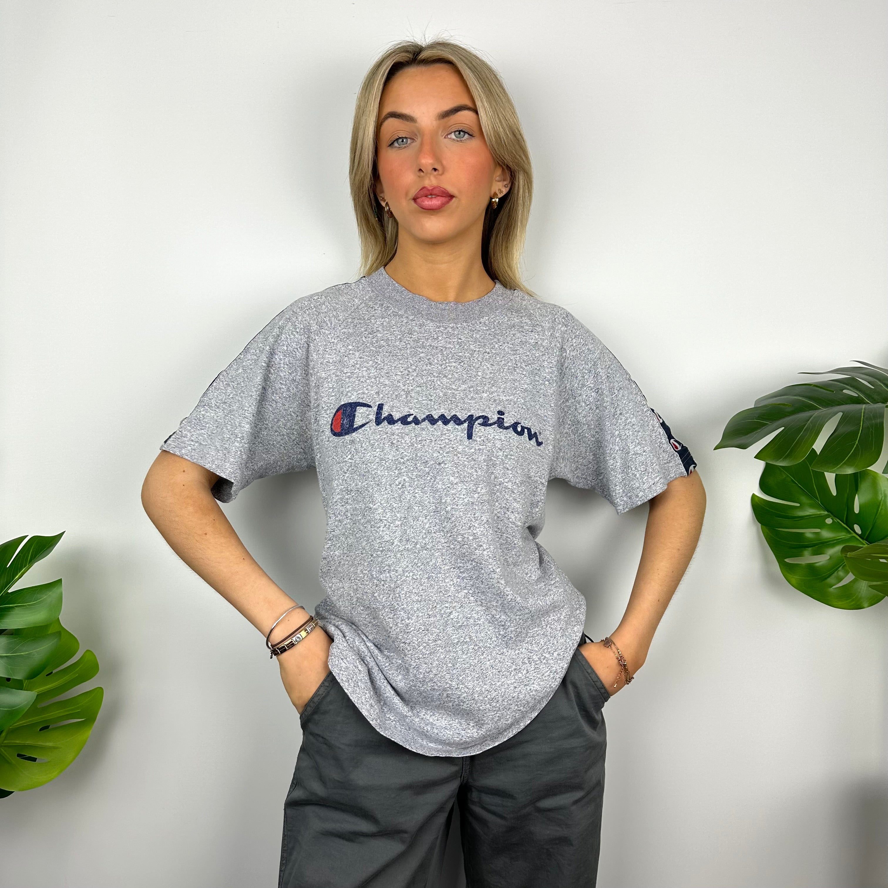 Champion Grey Spell Out T Shirt (M)
