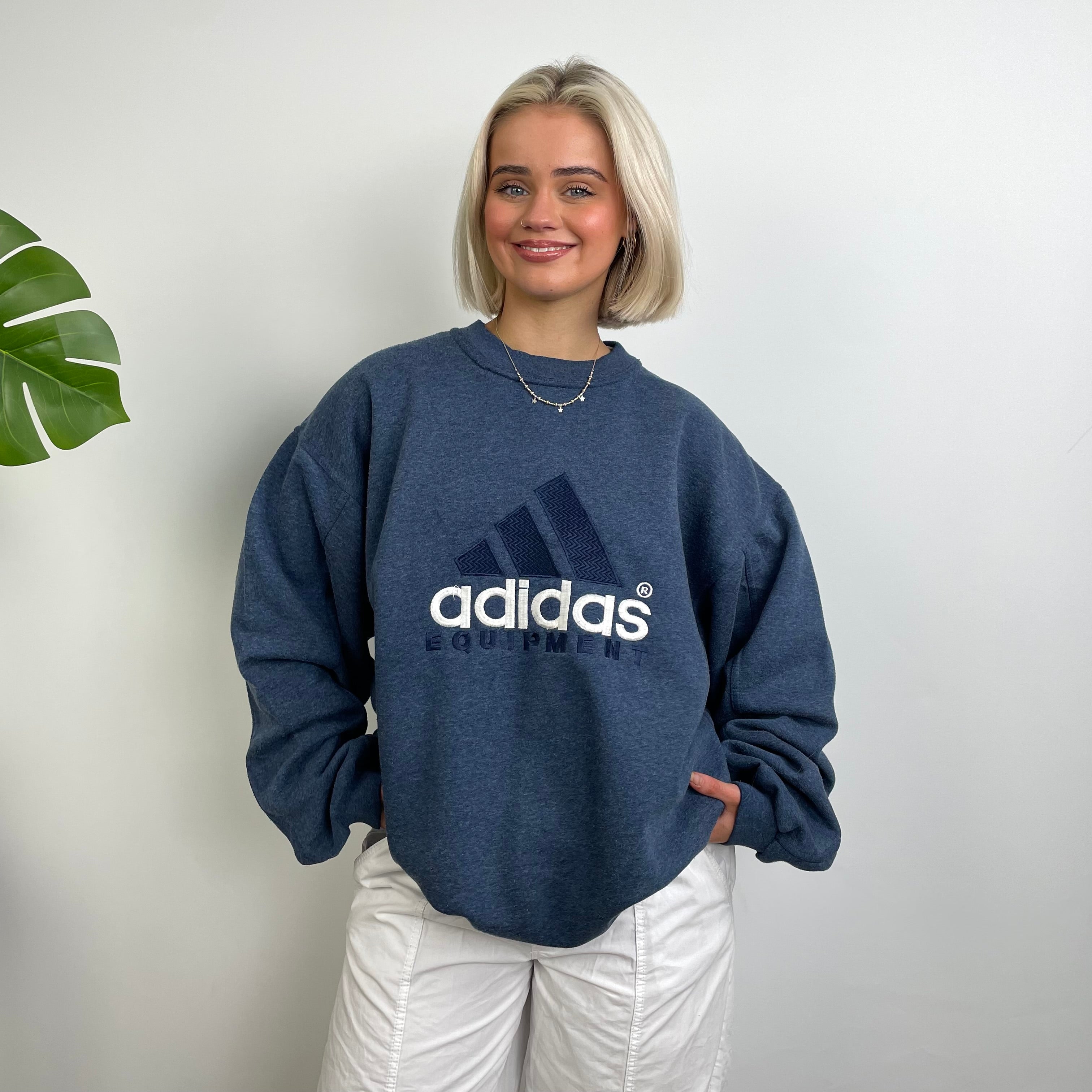 Adidas Equipment RARE Navy Embroidered Spell Out Sweatshirt (XL)