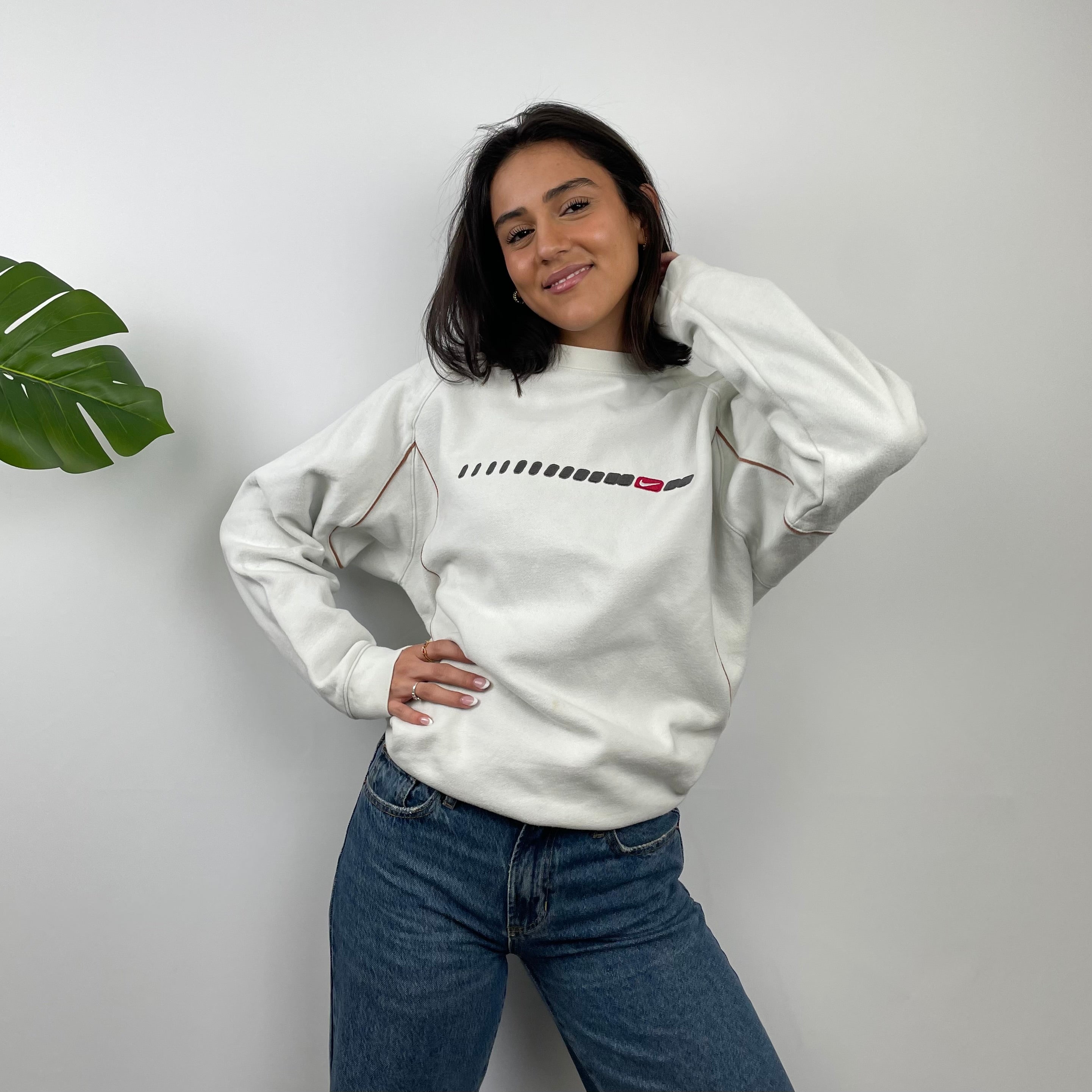 Nike White Embroidered Swoosh Sweatshirt (M)