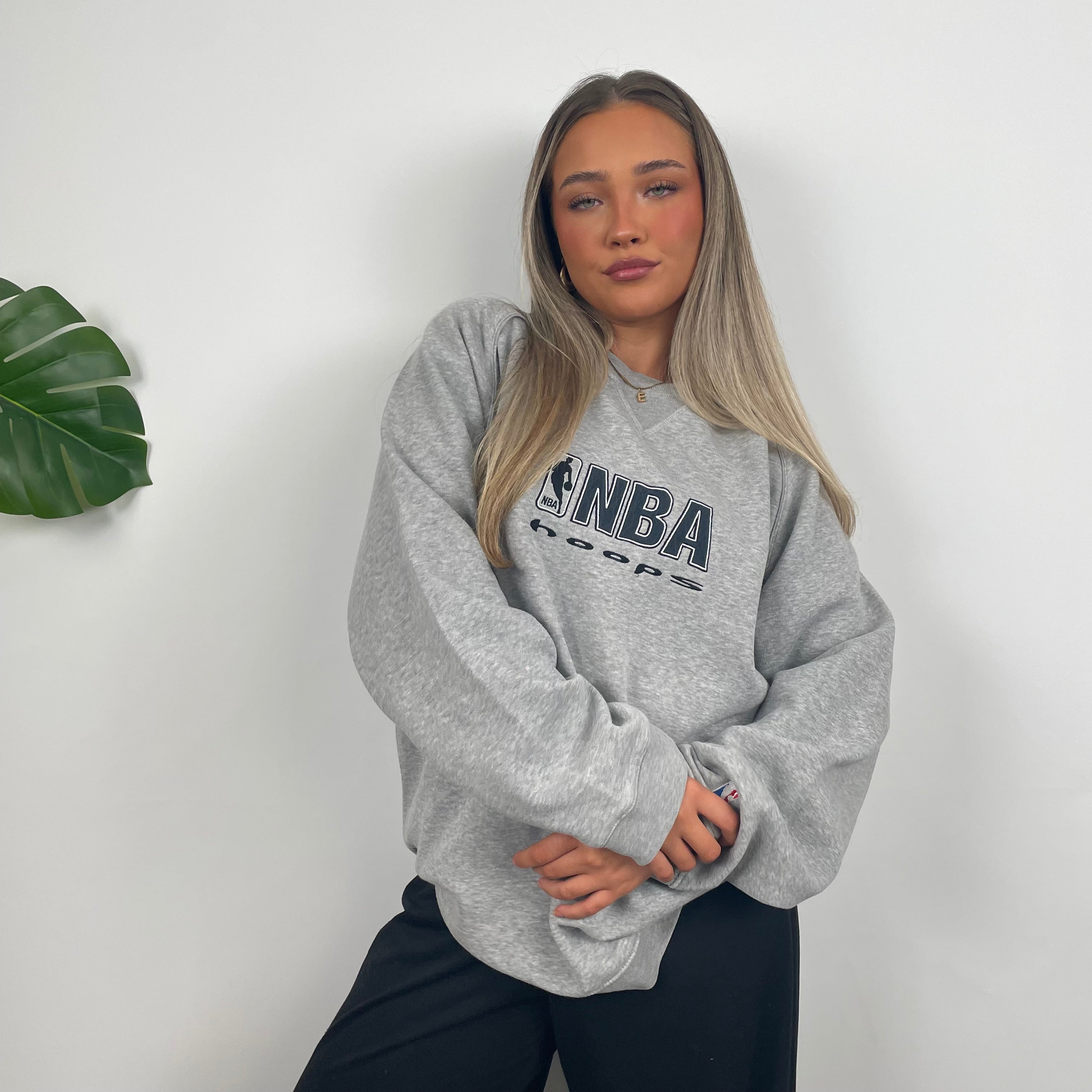 NBA RARE Grey Embroidered Spell Out Sweatshirt (XL)