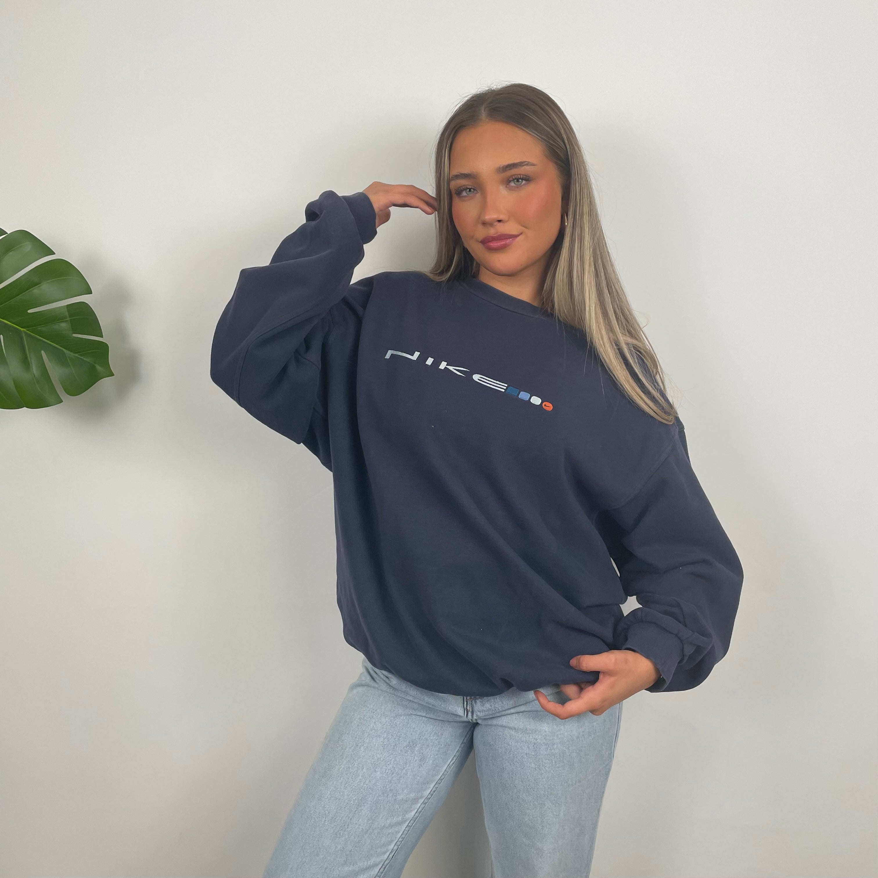 Nike Navy Embroidered Spell Out Sweatshirt (L)