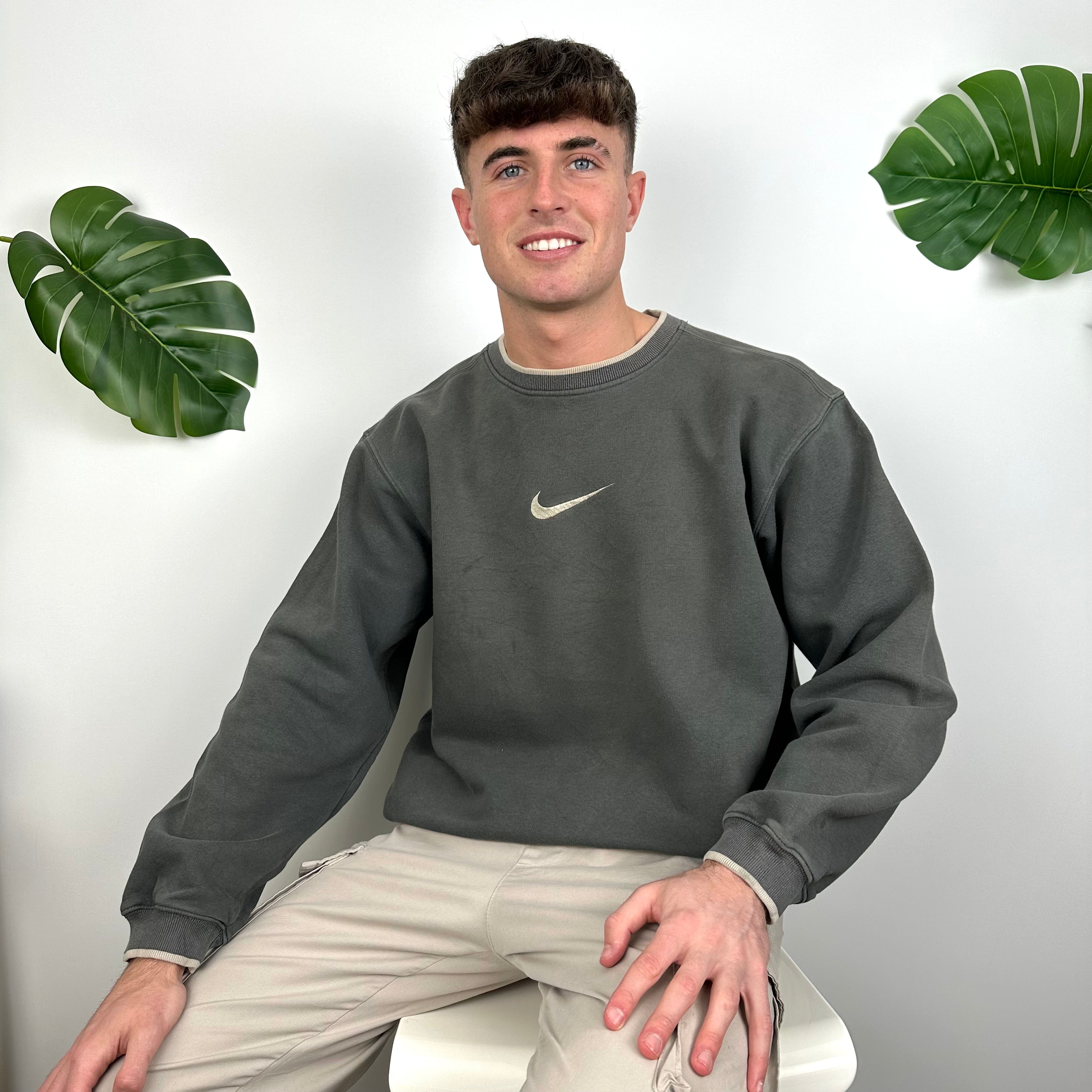 Nike Grey Embroidered Swoosh Sweatshirt (L)