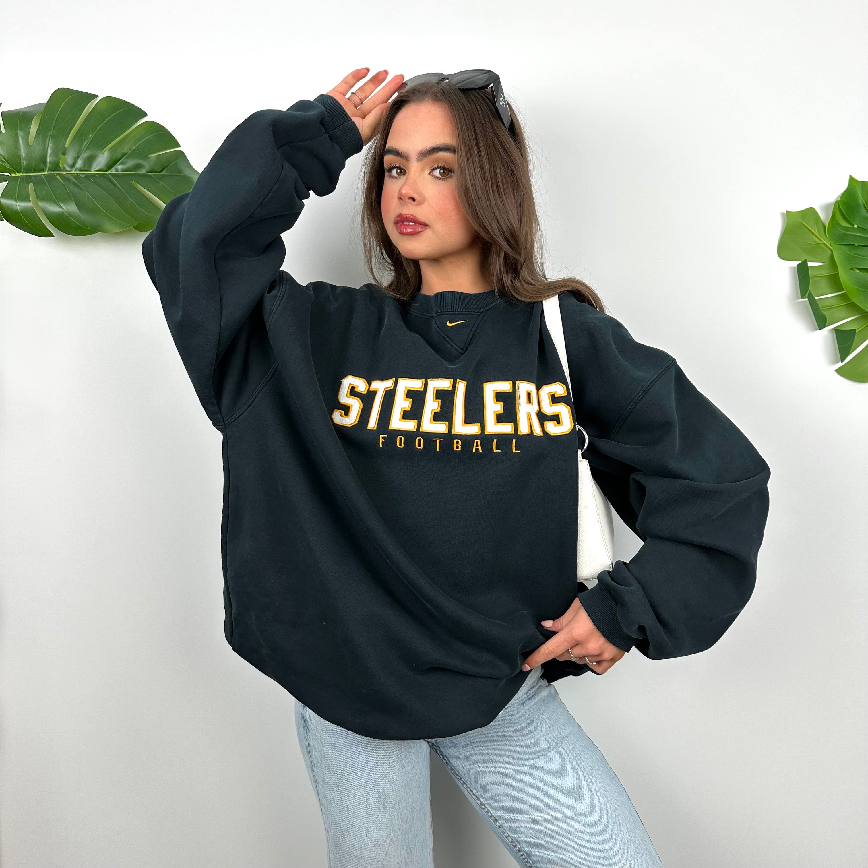 Nike X Pittsburgh Steelers Black Embroidered Spell Out Sweatshirt (XL)