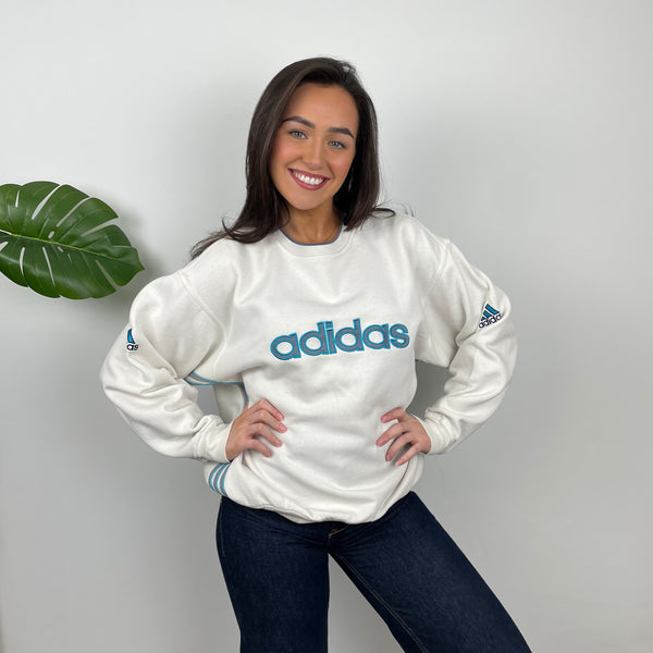 Adidas White Embroidered Spell Out Sweatshirt (M)