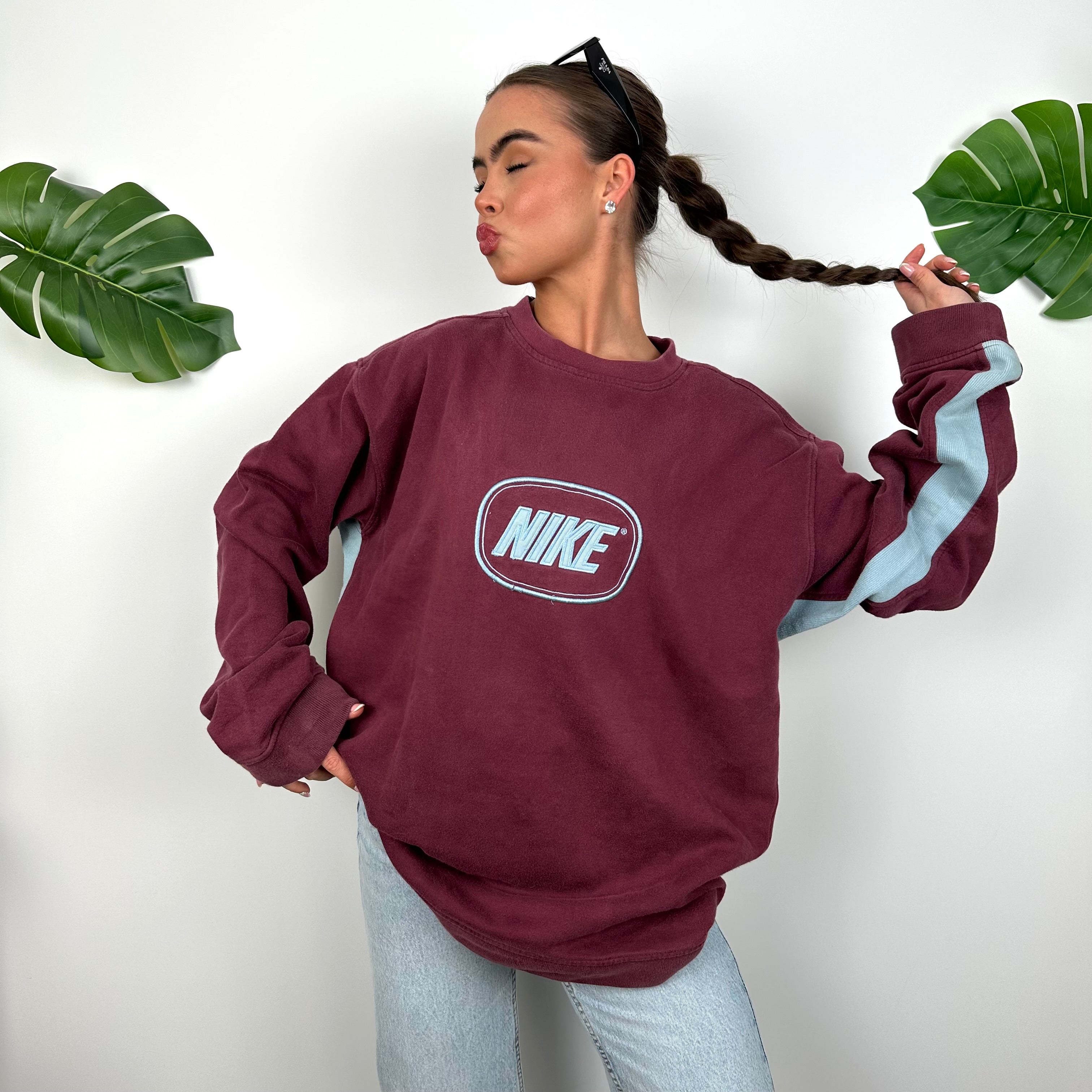 Nike Maroon Embroidered Spell Out Sweatshirt (XL)