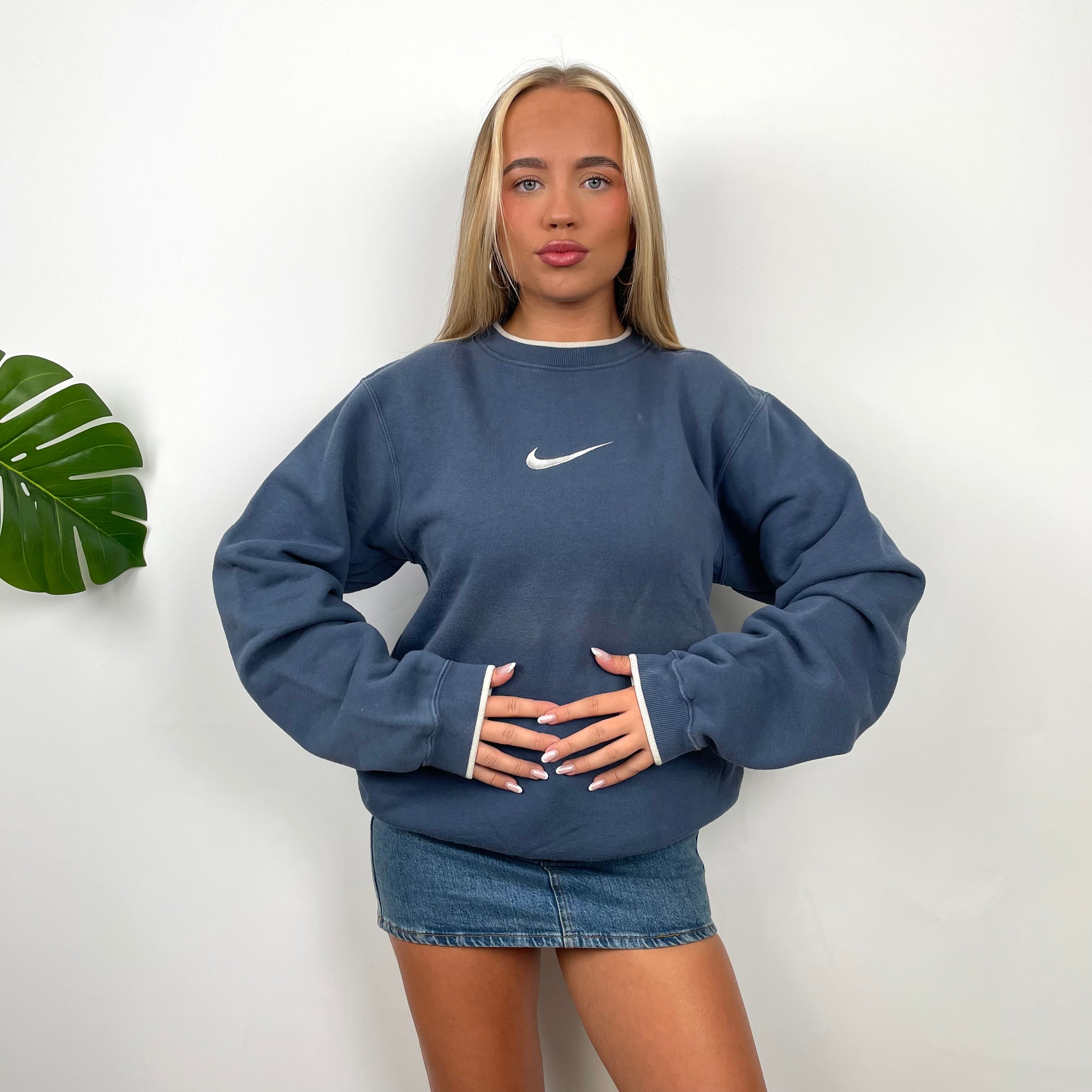 Nike Blue Embroidered Swoosh Sweatshirt (L)