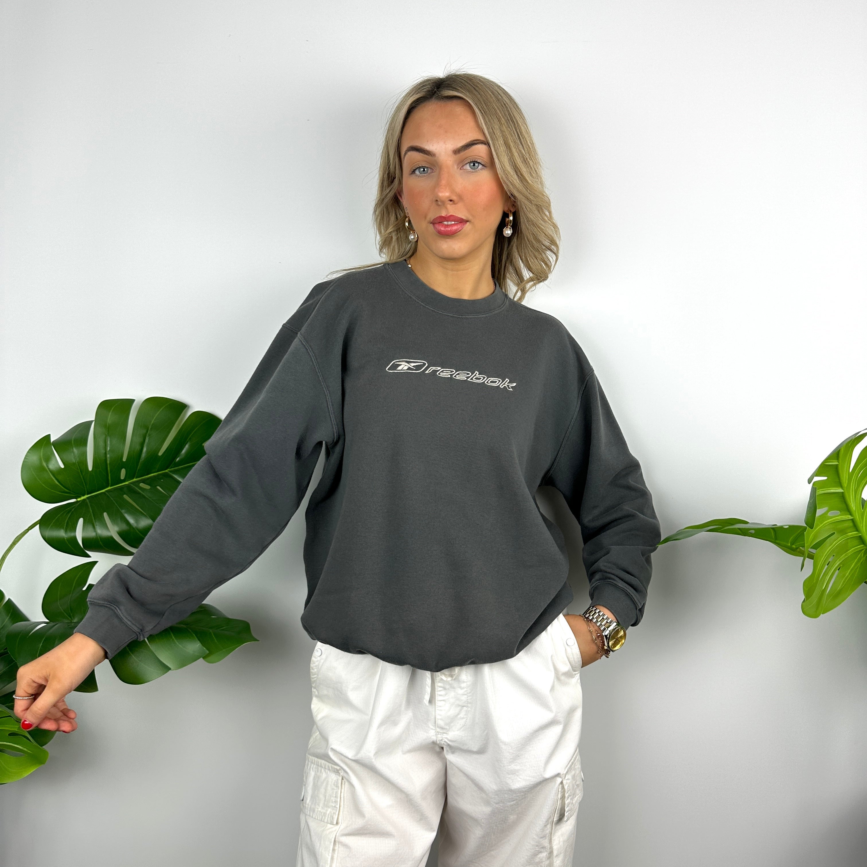 Reebok Grey Embroidered Spell Out Sweatshirt (L)