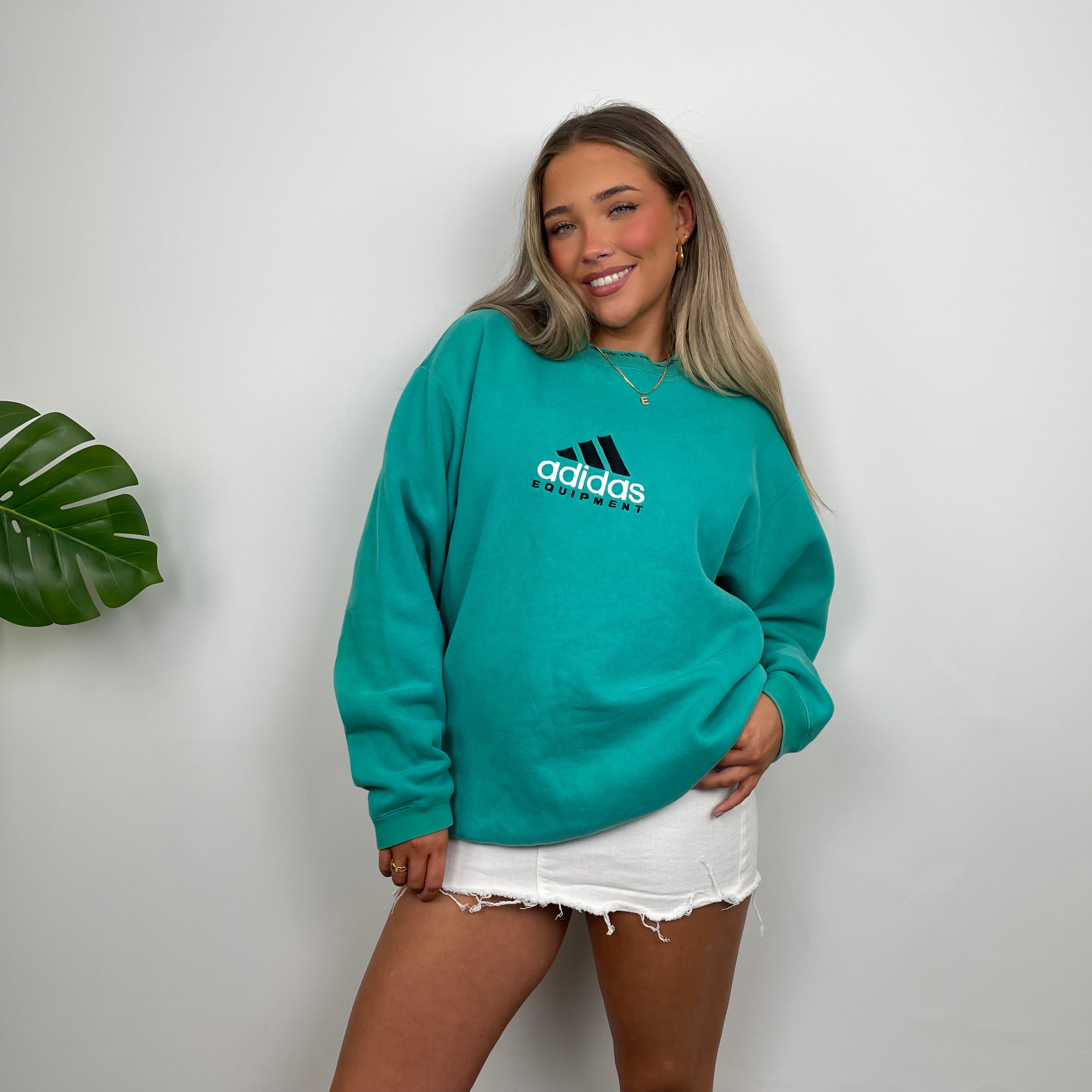 Adidas Equipment Turquoise Blue Embroidered Spell Out Sweatshirt (L)