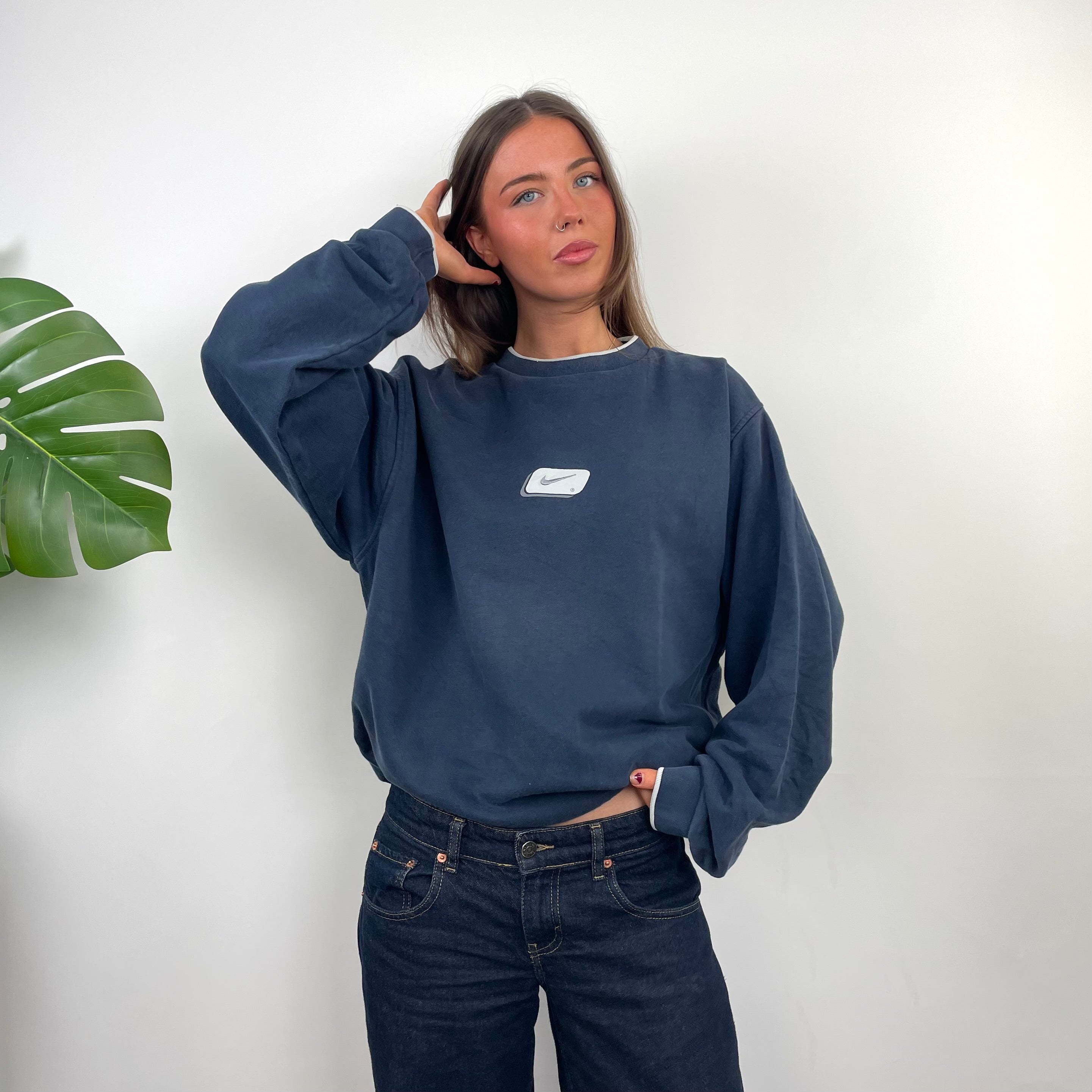 Nike Navy Embroidered Swoosh Sweatshirt (L)