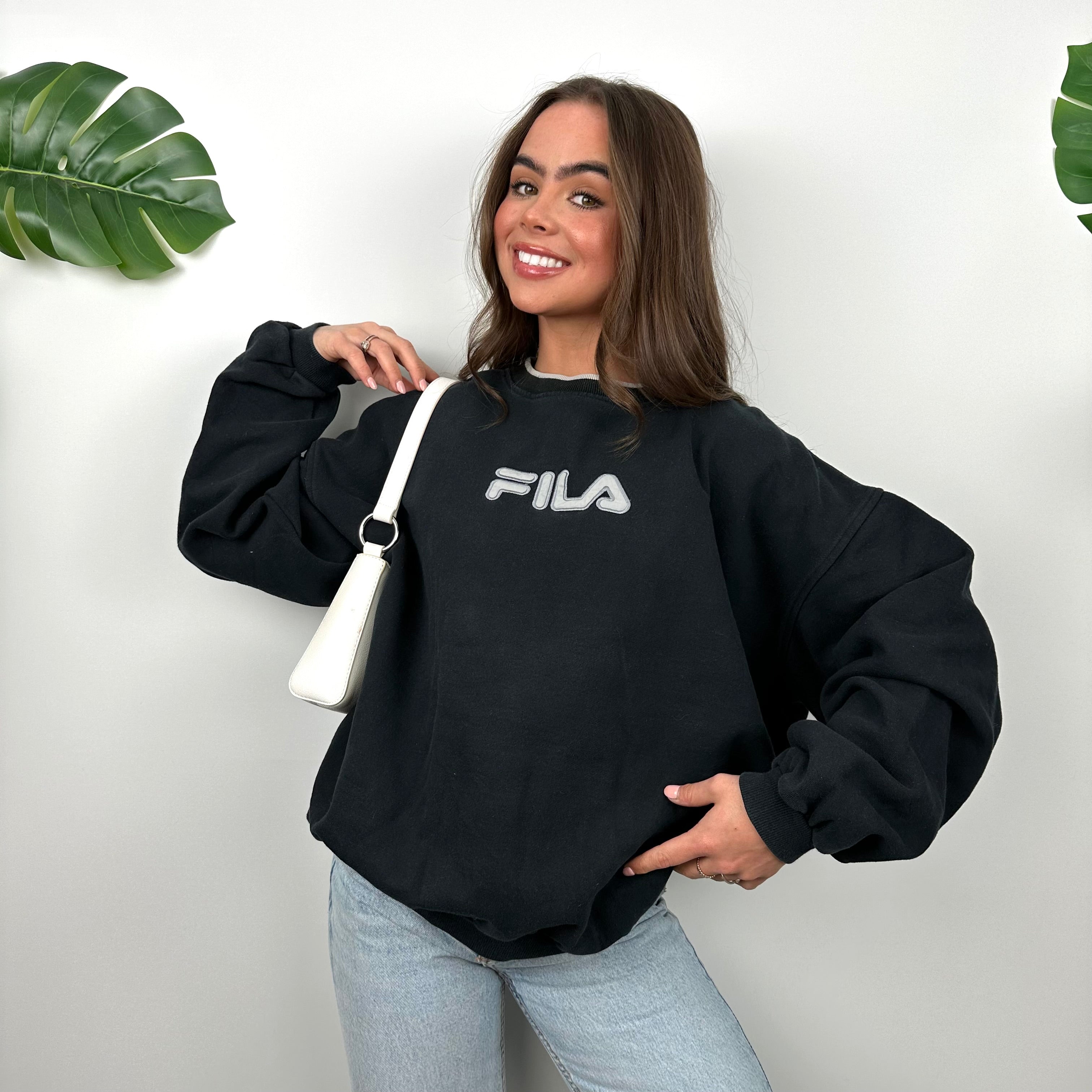 FILA Navy Embroidered Spell Out Sweatshirt (M)