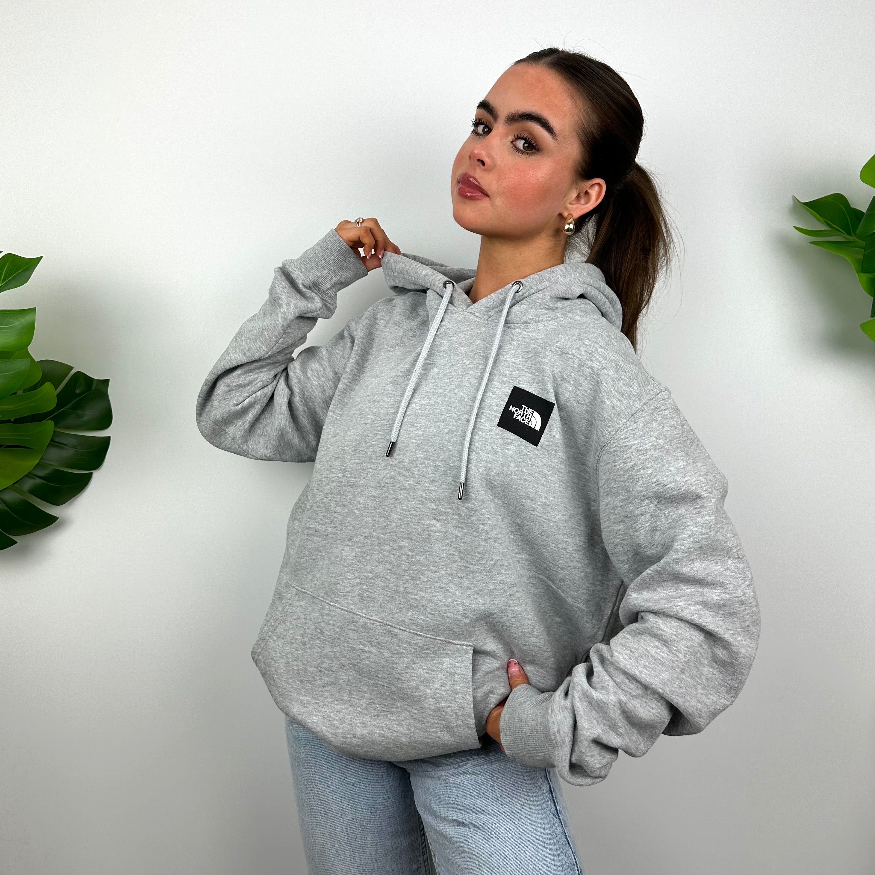 North Face Grey Spell Out Hoodie (L)